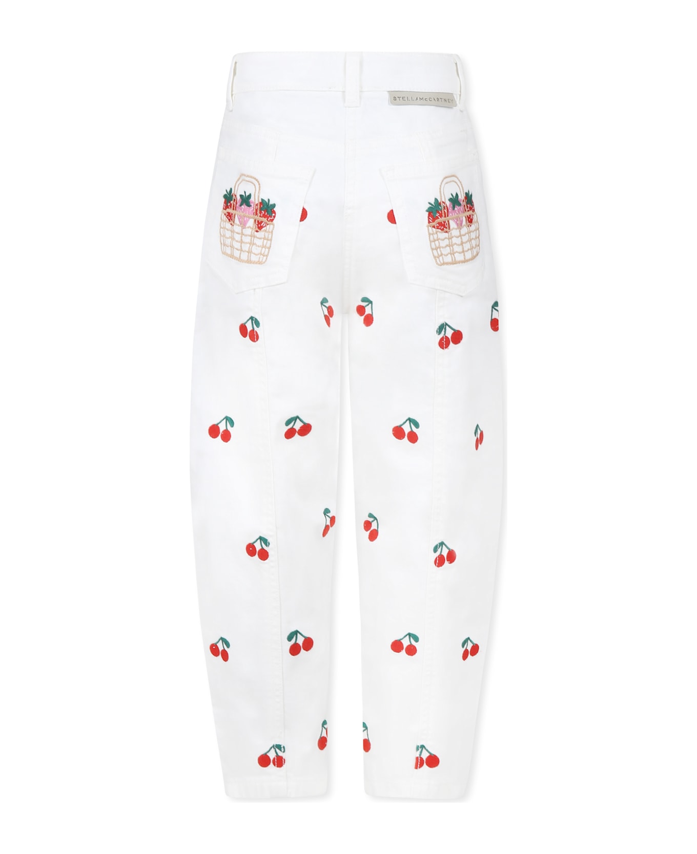 Stella McCartney Kids White Jeans For Girl With Cherries - White