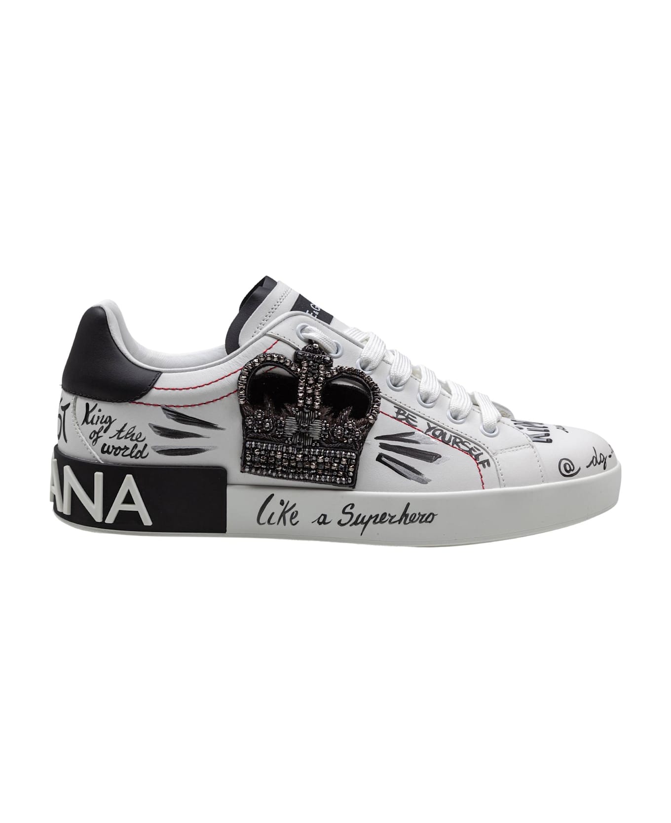 Dolce 
Gabbana Portofino Leather Sneakers With Embroidery And Patches - white/black