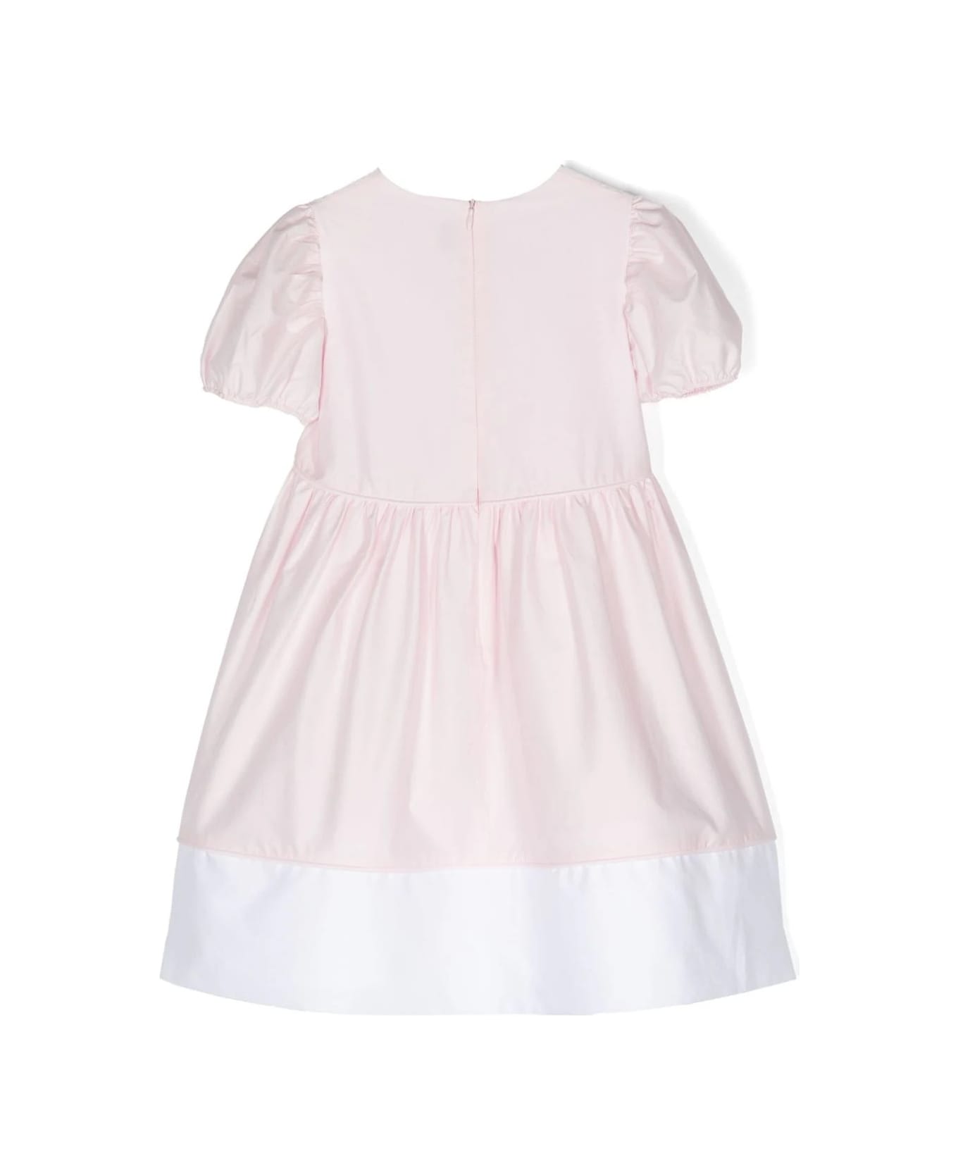 Il Gufo Short-sleeved Dress In Pink And White Stretch Poplin - Pink