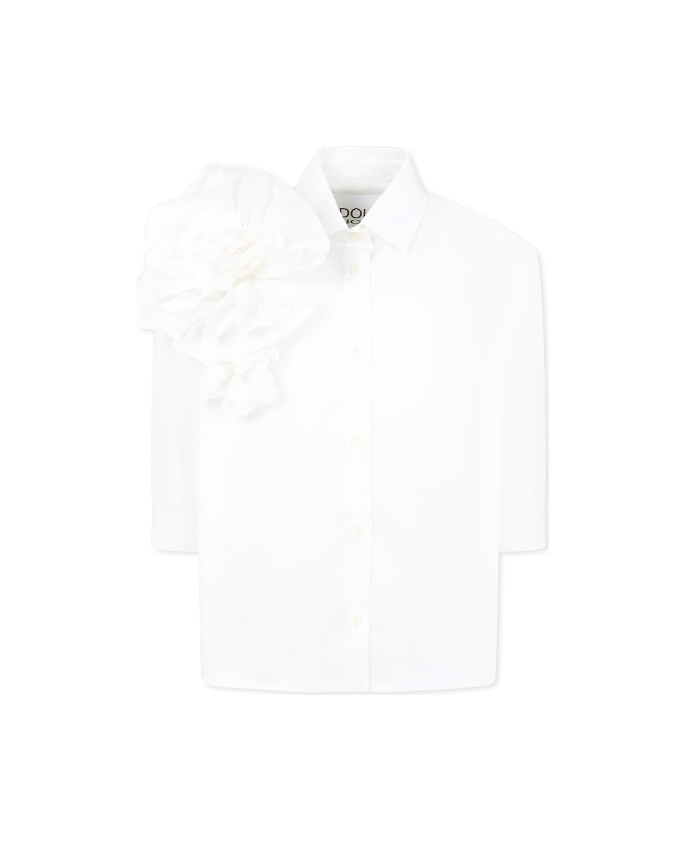 Douuod White Shirt For Girl With Roses - Ivory