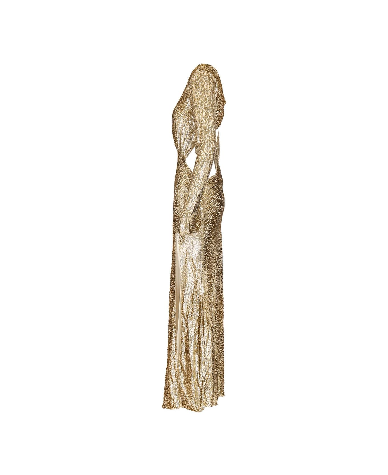 self-portrait Long Dress In Gold Thread - GOLD