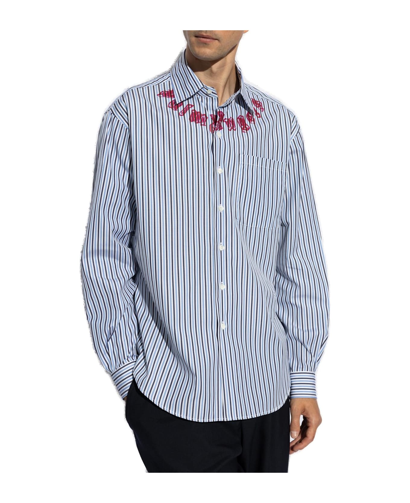 Palm Angels Logo Printed Striped Shirt