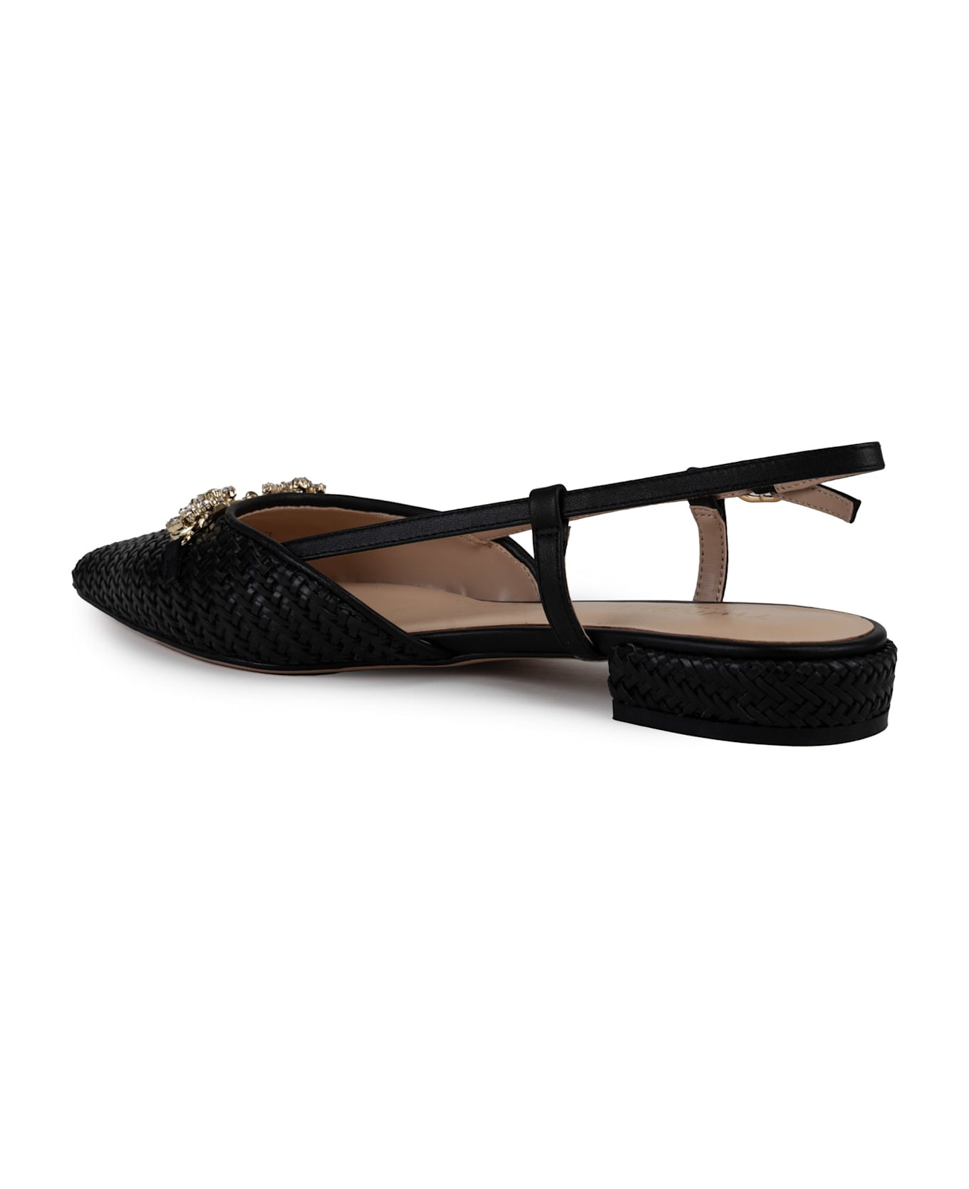 TwinSet Raffia Sandal With Jeweled Clamp - Nero