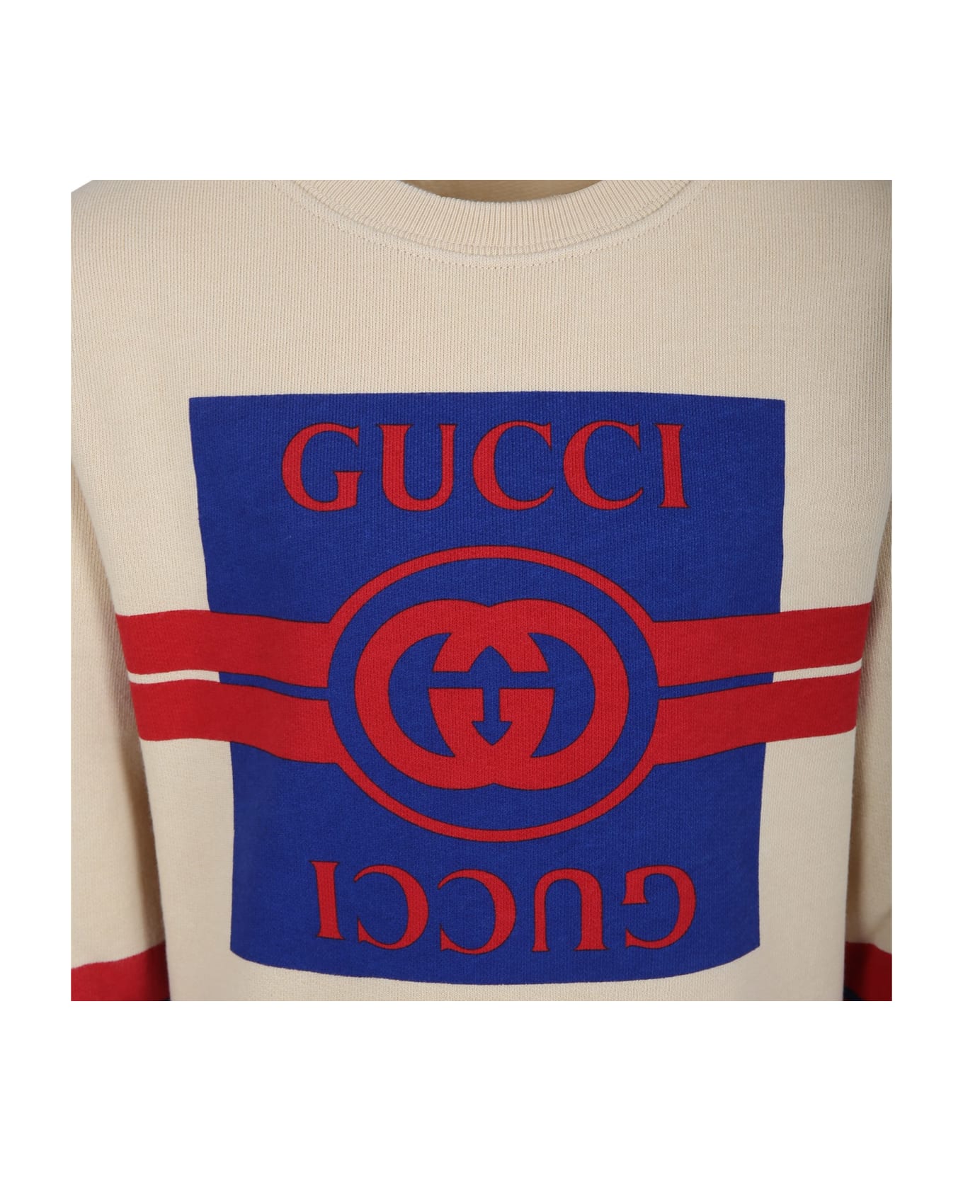 Gucci Ivory Sweatshirt For Boy With Logo - Ivory ニットウェア＆スウェットシャツ