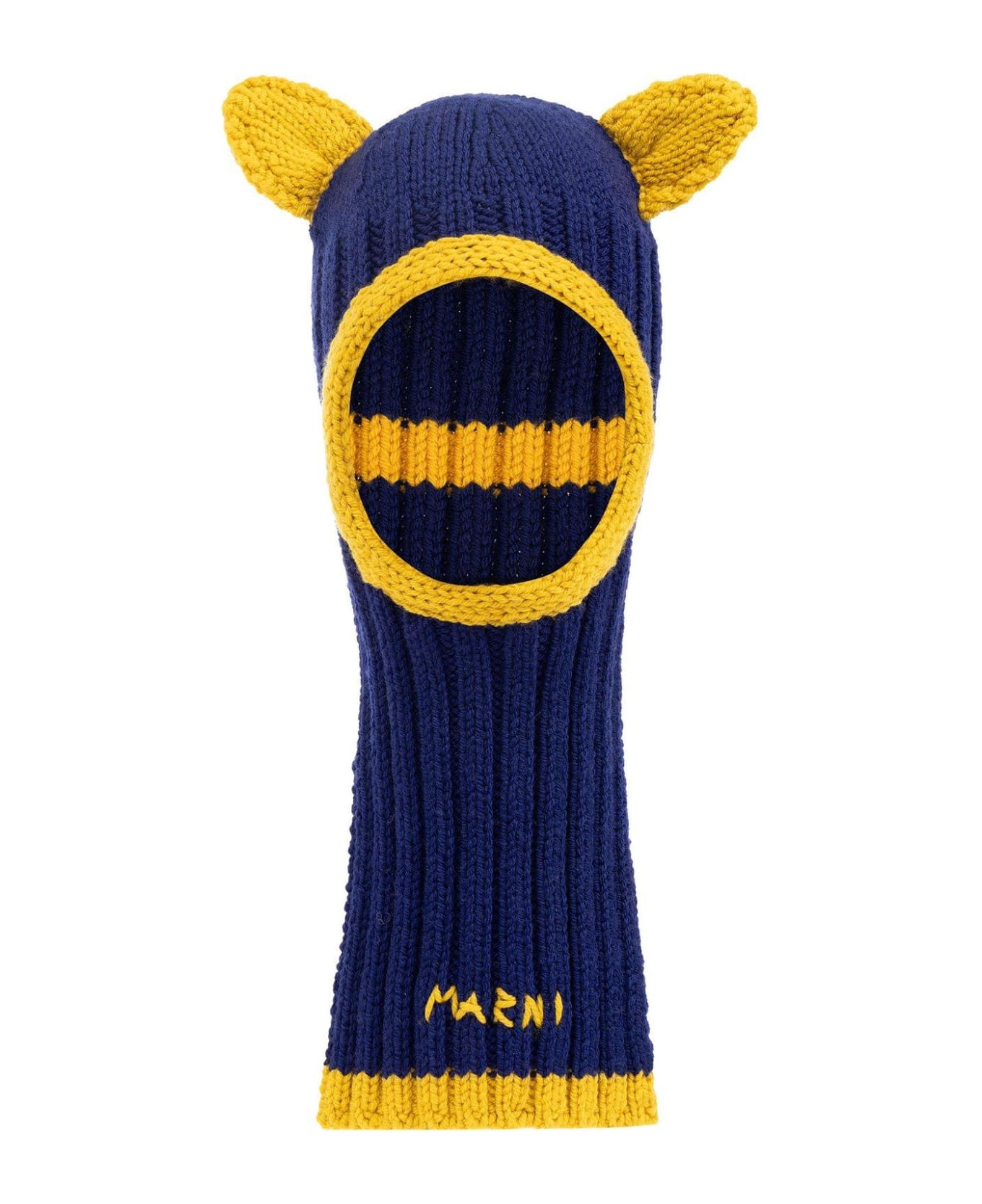 Marni Logo-embroidered Ribbed-knit Balaclava - BLUE/YELLOW 帽子