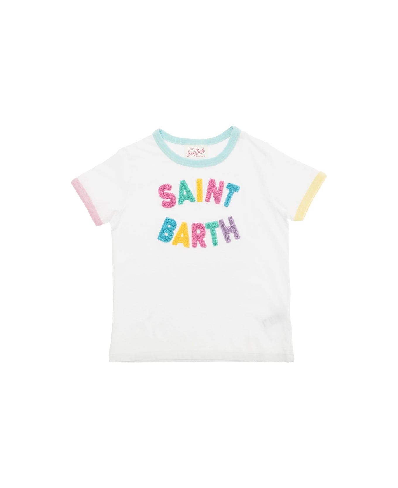 MC2 Saint Barth White T-shirt With Multicolor Logo Patches In Jersey Girl - White