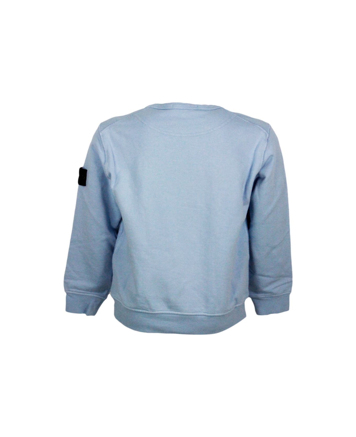 Stone Island Junior Cotton Sweatshirt With Crew Neck And Logo On The Sleeve - Light Blu ニットウェア＆スウェットシャツ