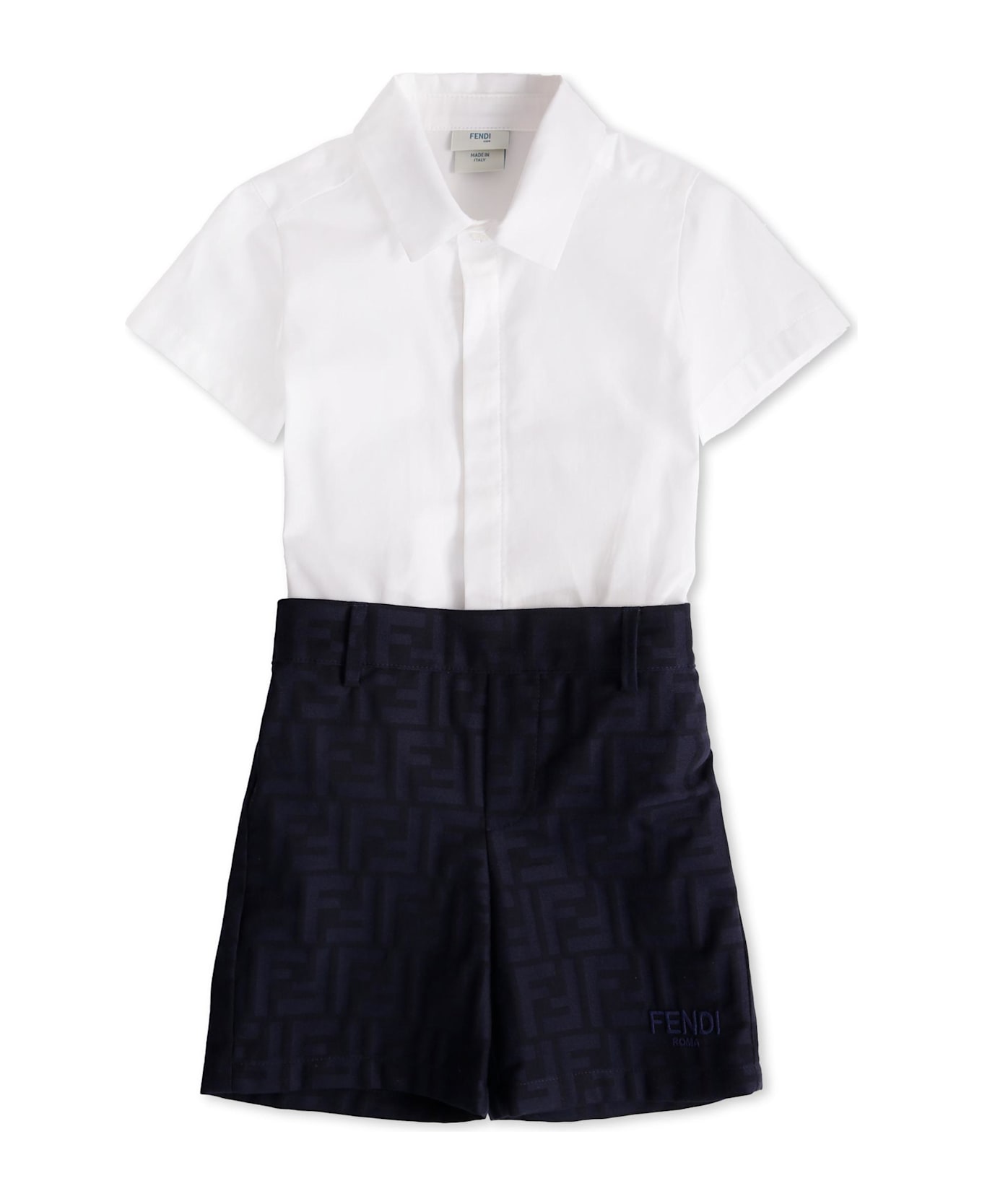 Fendi White And Blue Suit For Baby Boy - White