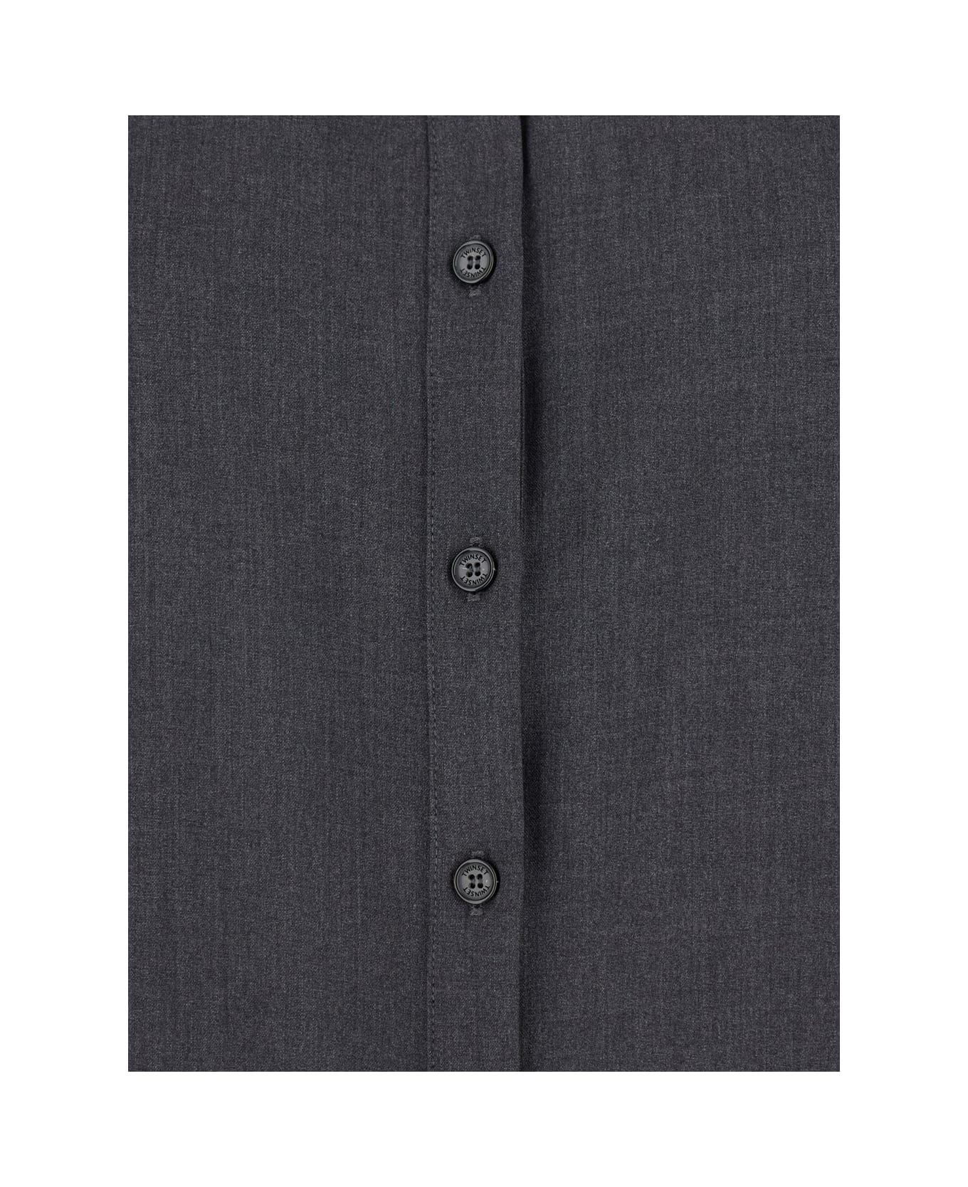 TwinSet Grey Shirt With Classic Collar And Logo Plaque On The Rear In Viscose Blend Stretch Woman - Grey