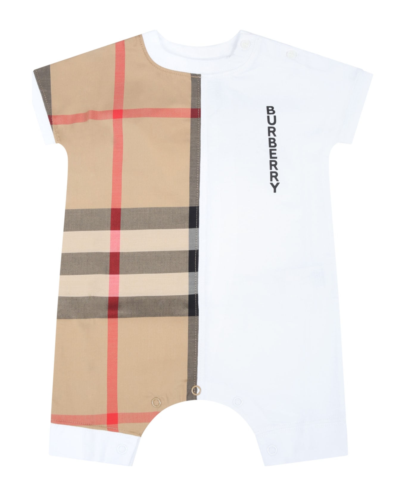 Burberry White Romper For Baby Kids With Logo - White