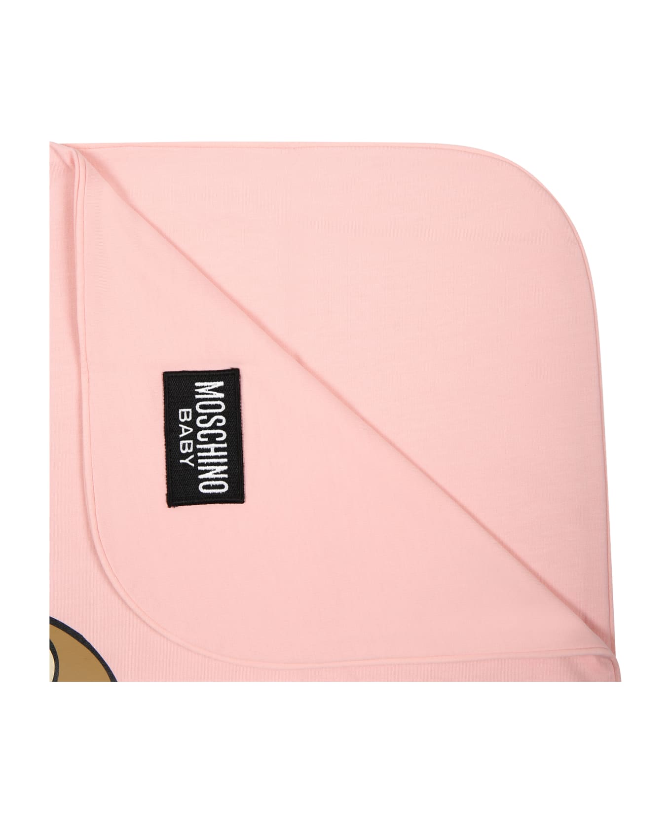 Moschino Ivory Baby Girl Blanket With Teddy Bear And Logo - Pink