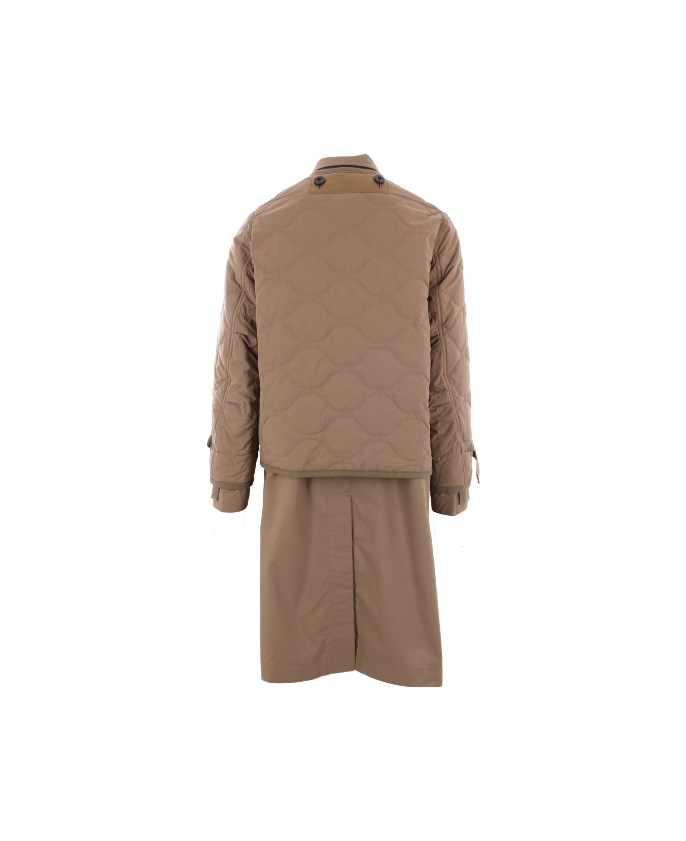 Sacai Layered Effect Quilted Coat - Beige