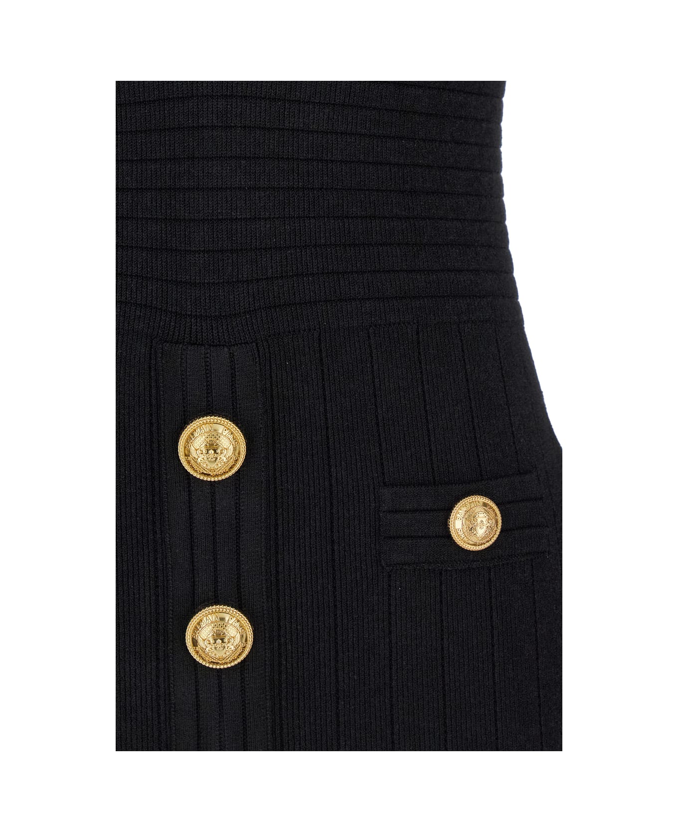 Balmain Mini Black Dress With Golden Buttons In Stretch Viscose Woman - Opa Noir