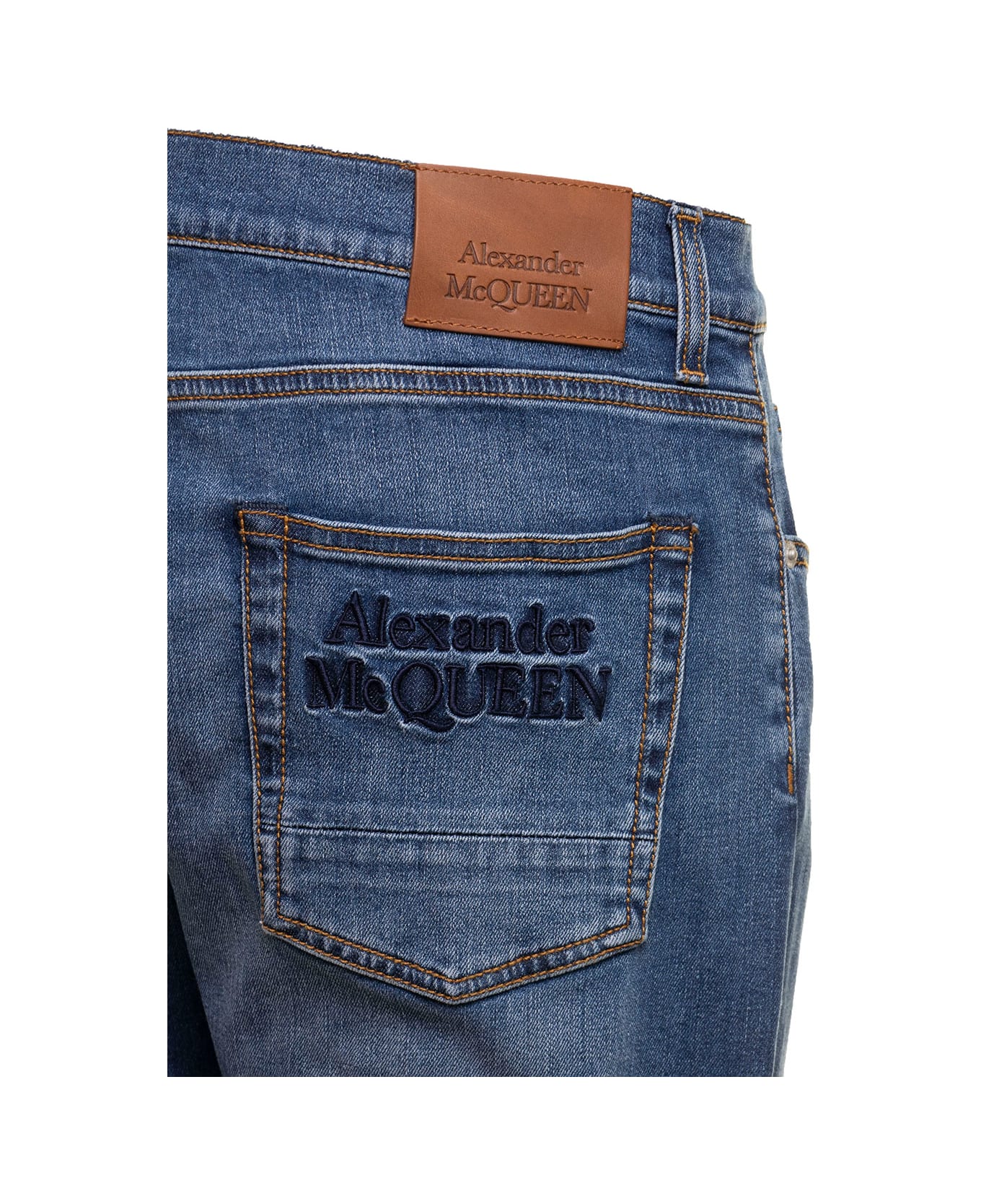 Alexander McQueen Blue Denim Jeans With Embroidered Logo Alexander Mcqueen Man - Blu