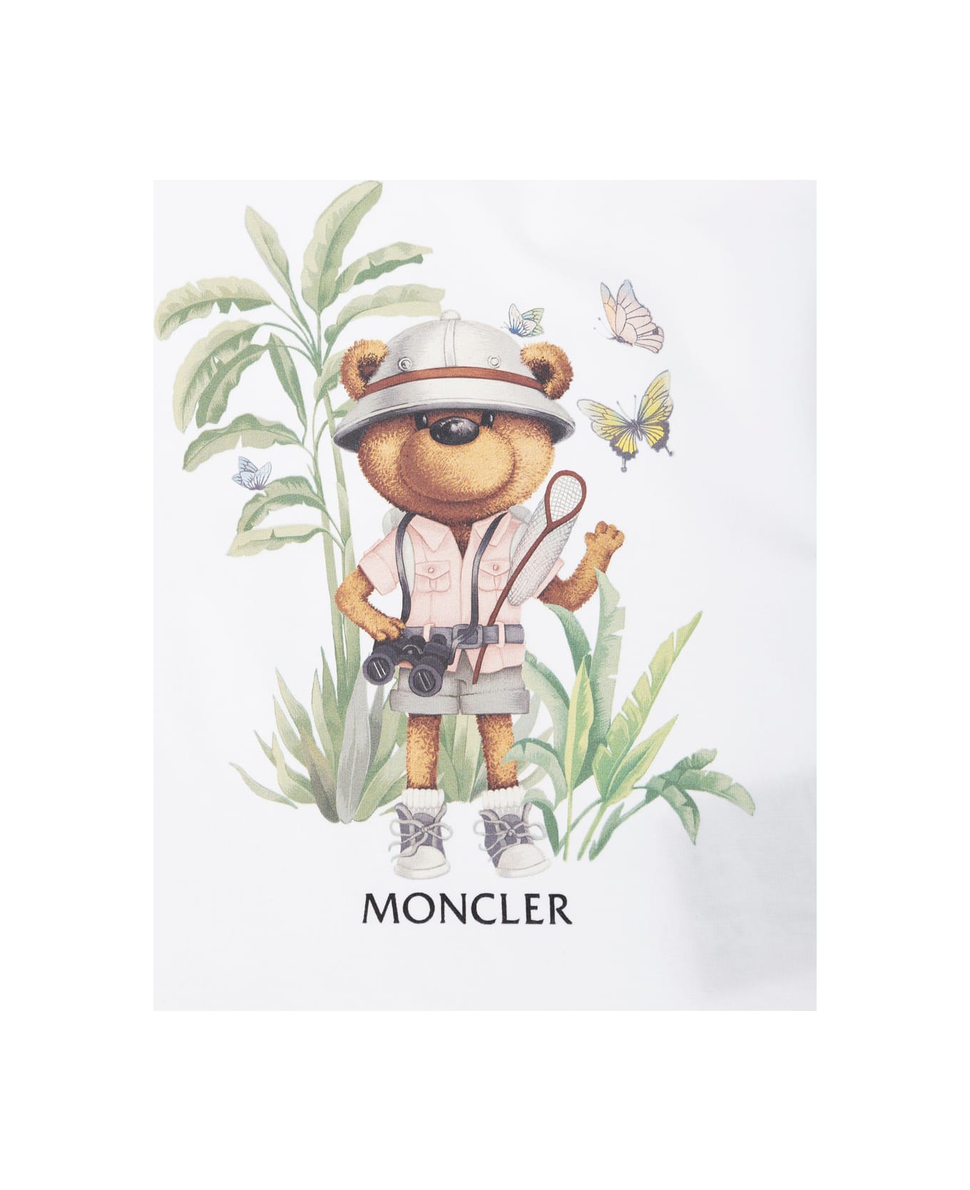 Moncler White T-shirt With Maxi Logo Print On The Front And Button Closure On The Sleeve In Cotton Stretch Baby - White