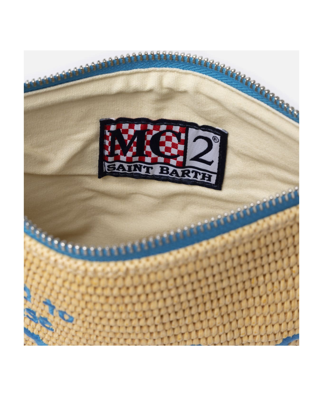 MC2 Saint Barth Parisienne Straw Pouch Bag With Portofino Embroidery - SKY