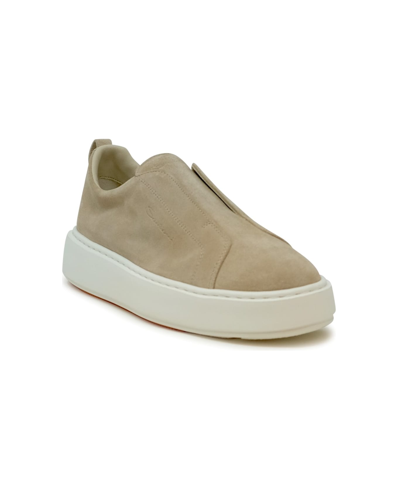 Santoni Beige Leather Sneaker - BEIGE