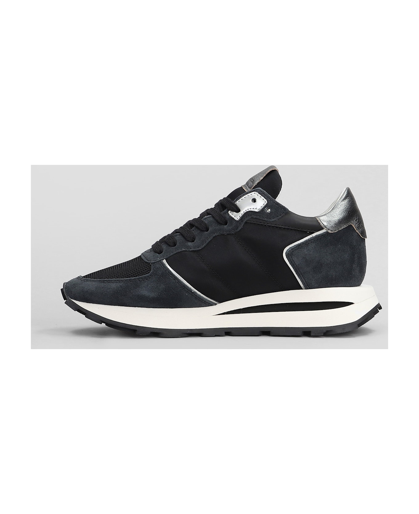 Philippe Model Tropez Haute Low Sneakers In Black Suede And Fabric - black