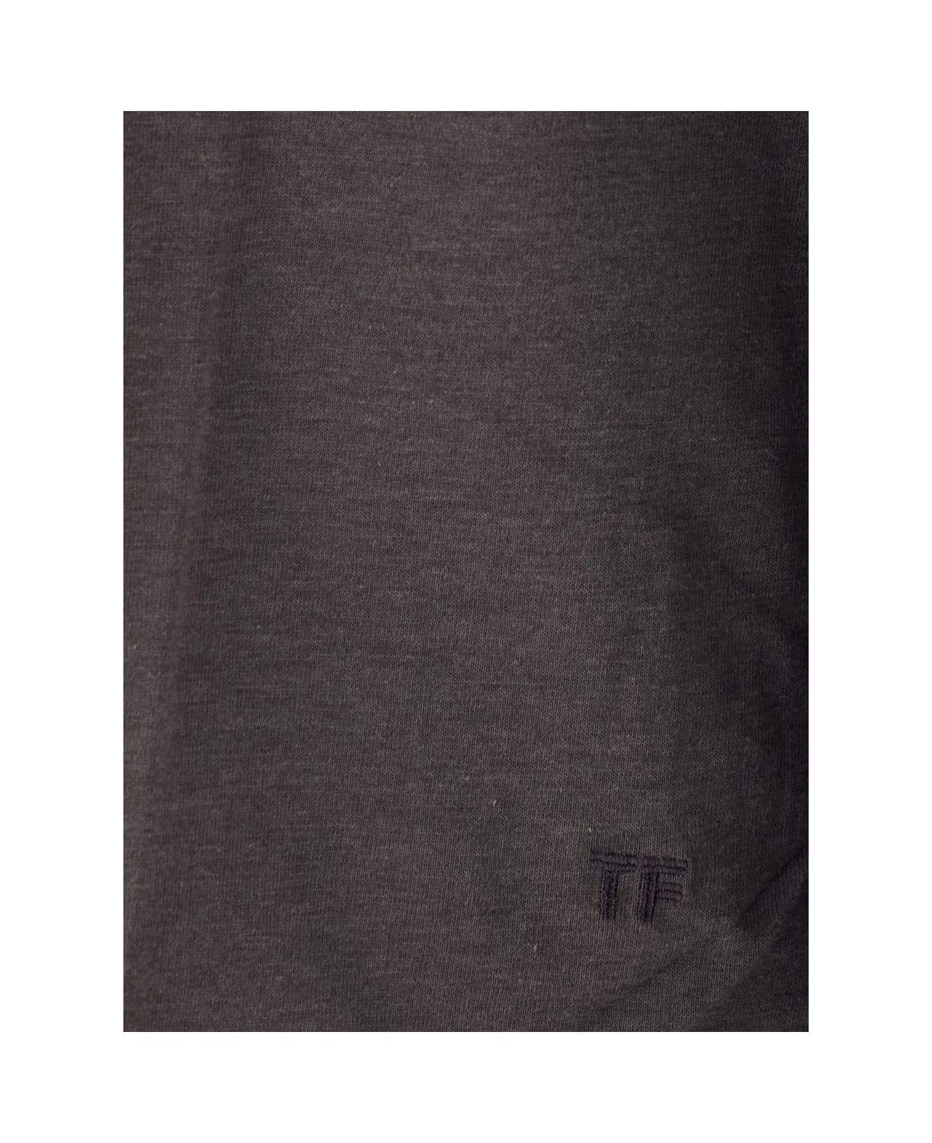 Tom Ford Brown Crewneck T-shirt With Logo Detail On The Front In Cotton Blend Woman - Brown