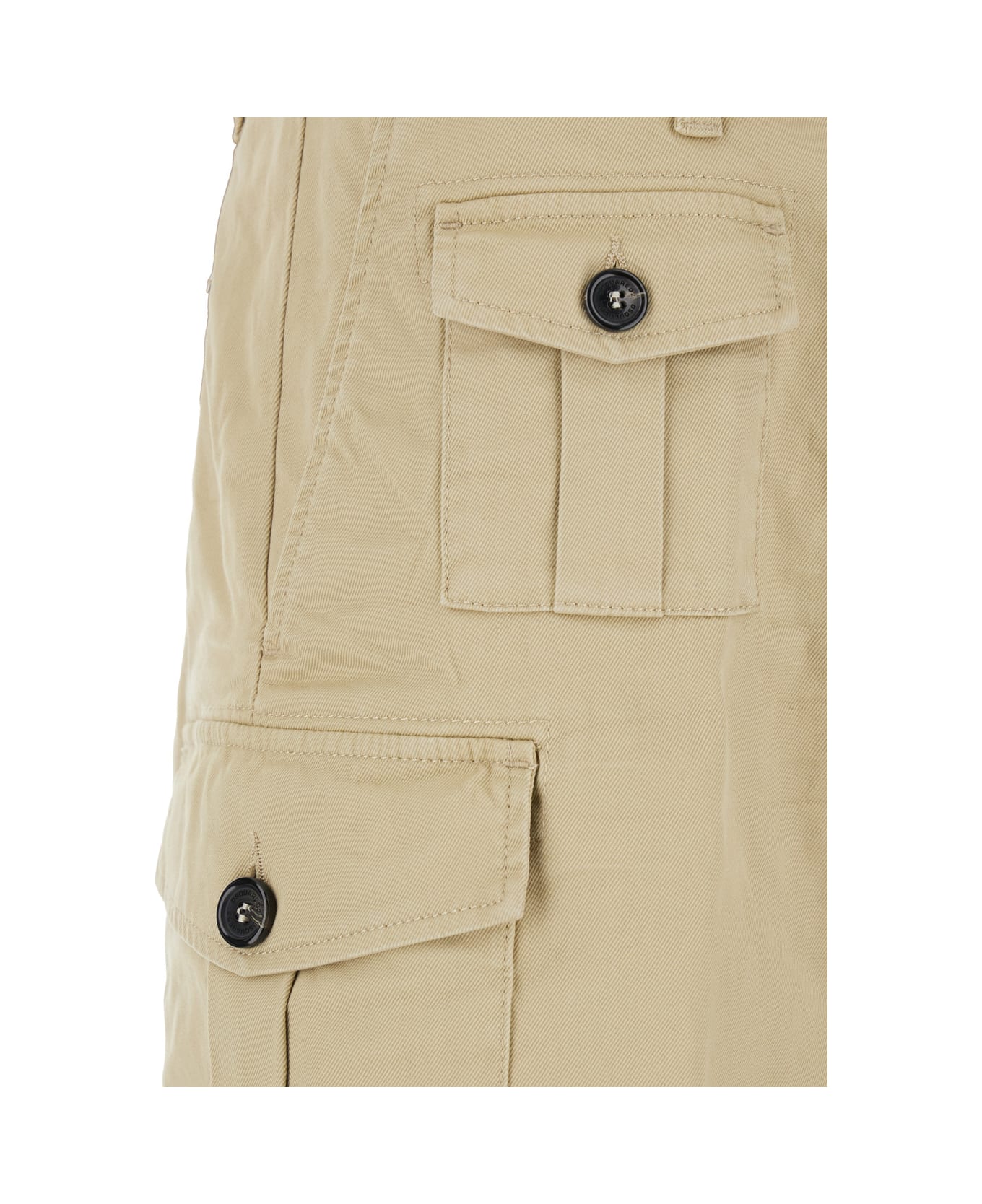 Dsquared2 Beige Bermuda With Asymmetric Cargo Pockets And Belt Loops In Cotton Man - Beige