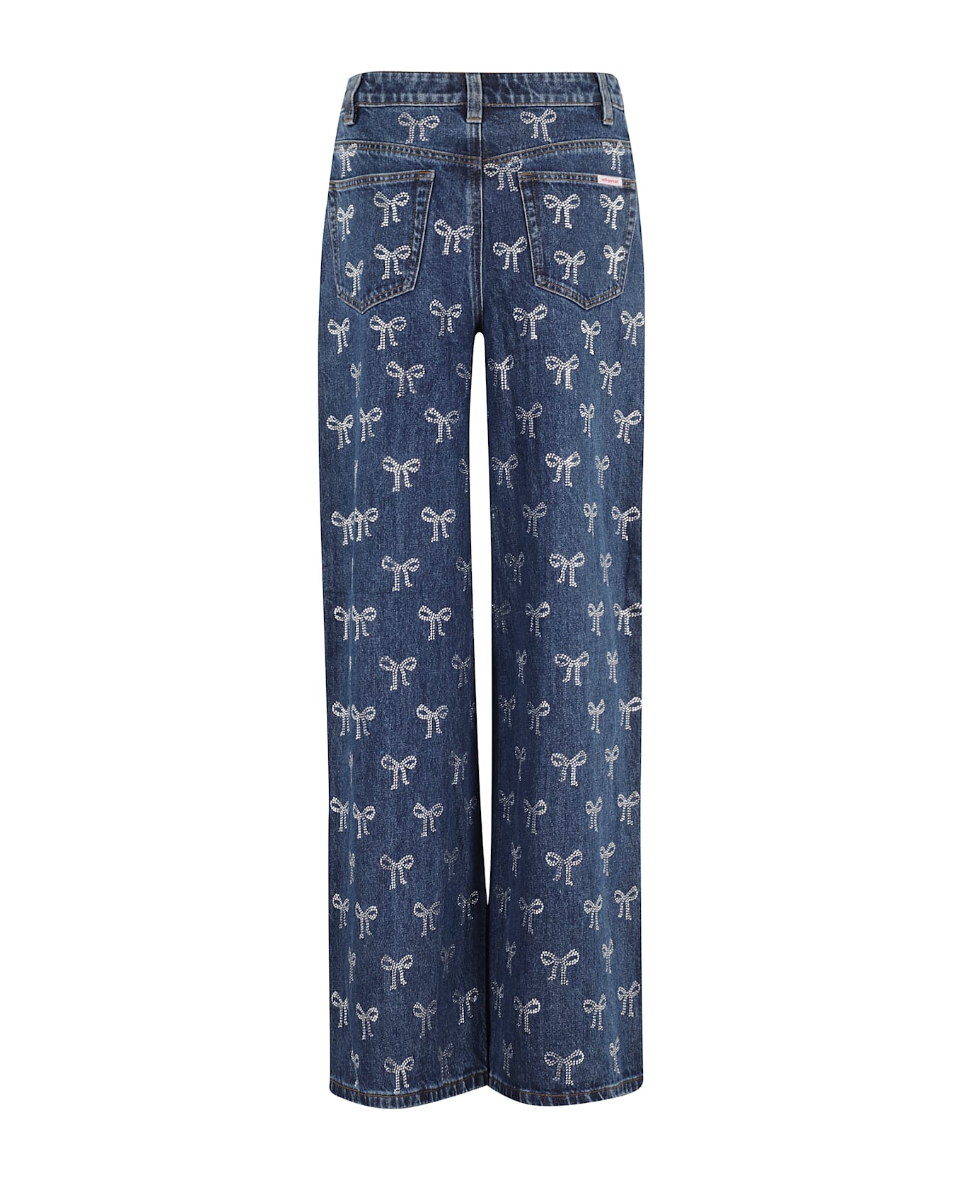 self-portrait Rhinestone Bow Denim Jeans - Blue