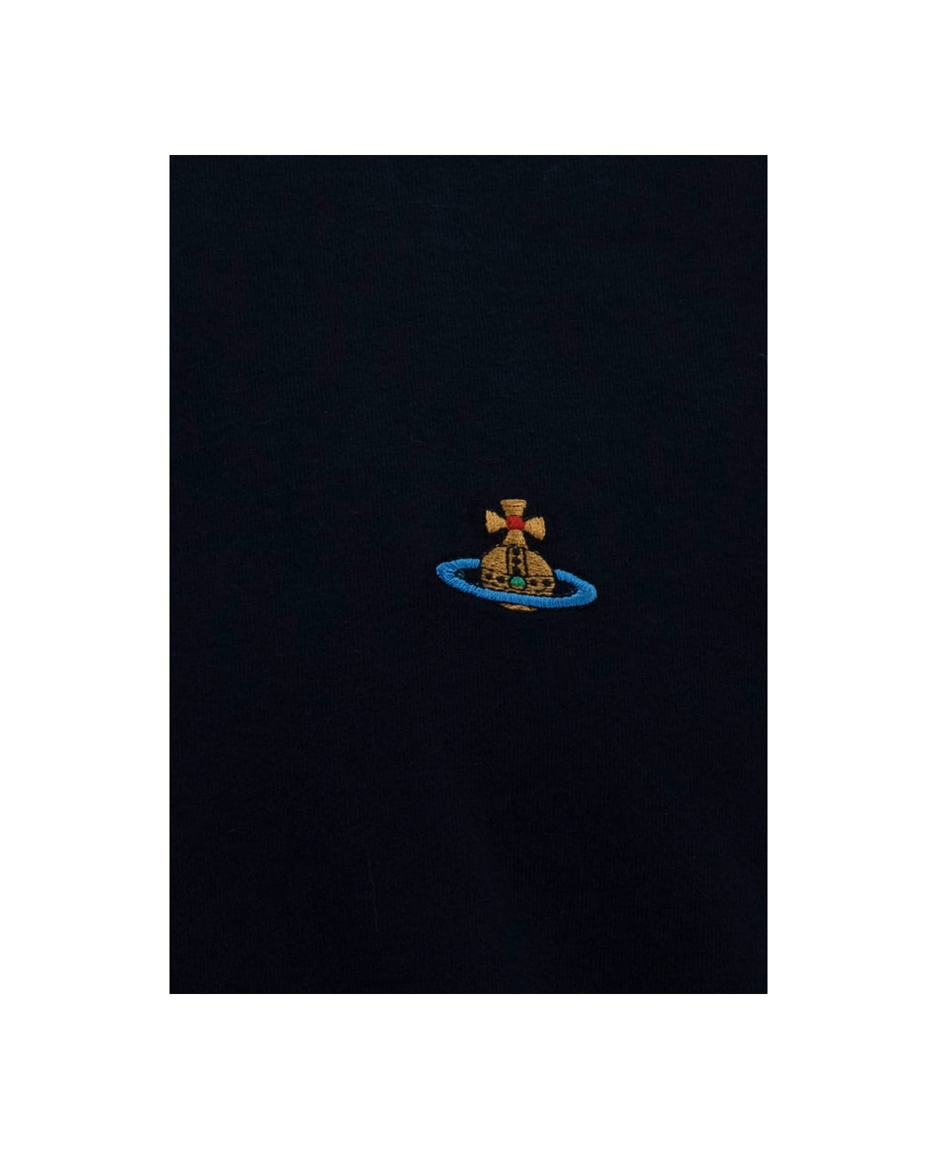 Vivienne Westwood Blue Crewneck T-shirt With Multicolor Orb Embroidery In Cotton Man - Blu