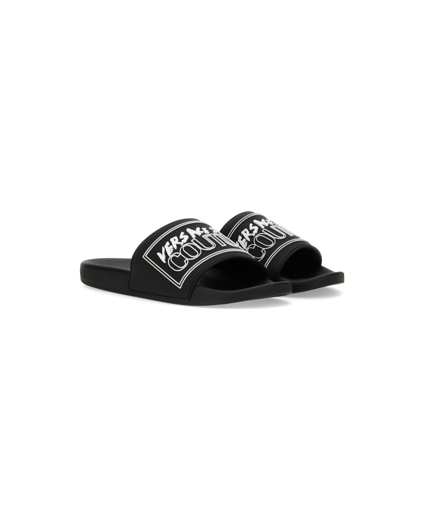 Versace Jeans Couture Slide Sandal With Logo - Black