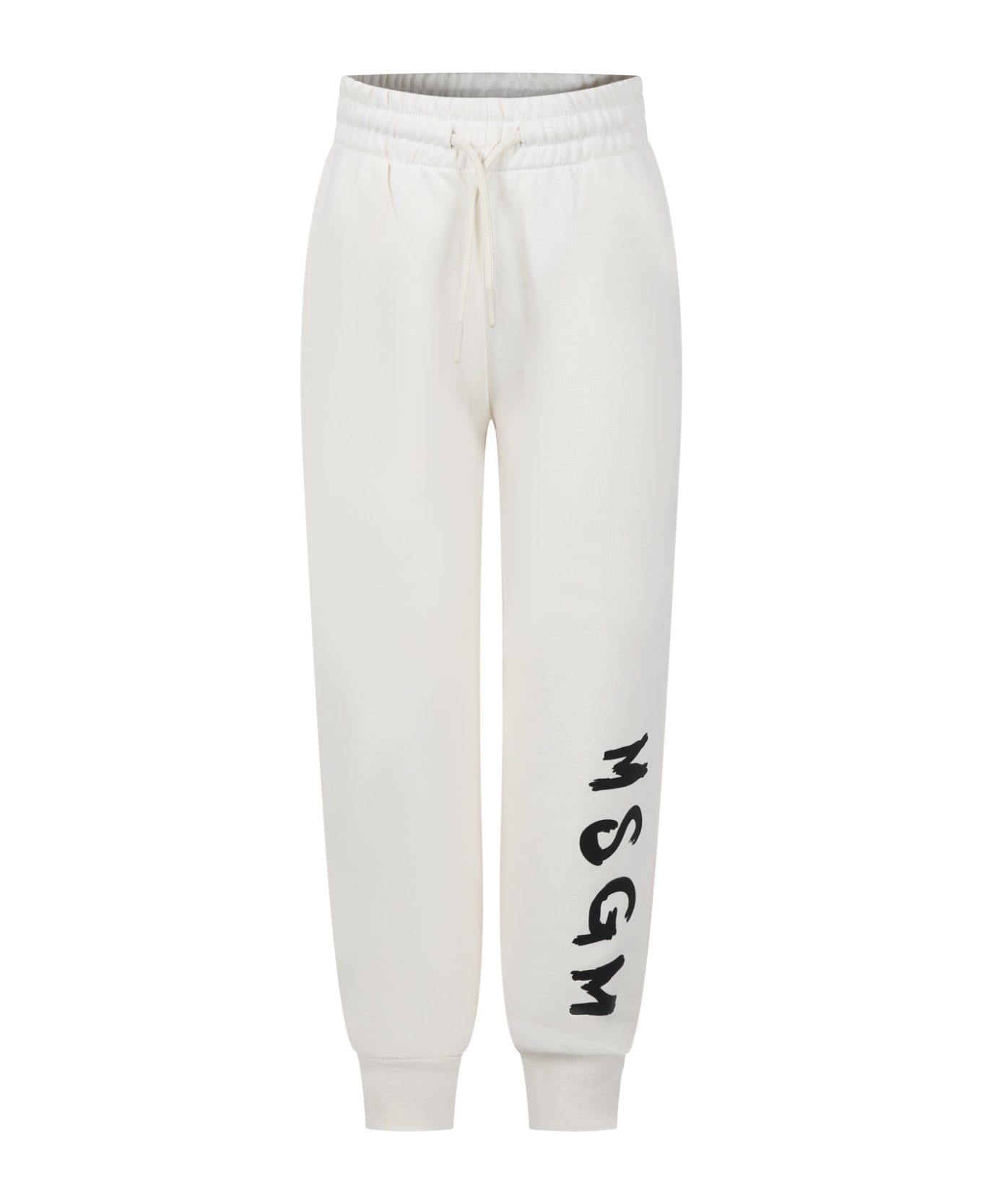 MSGM Ivory Trousers For Kids With Logo - Ivory