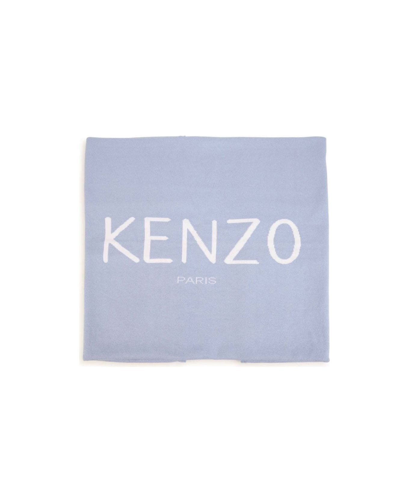 Kenzo Kids Kenzo Coperta Celeste In Maglia Di Cotone Baby Boy - Celeste