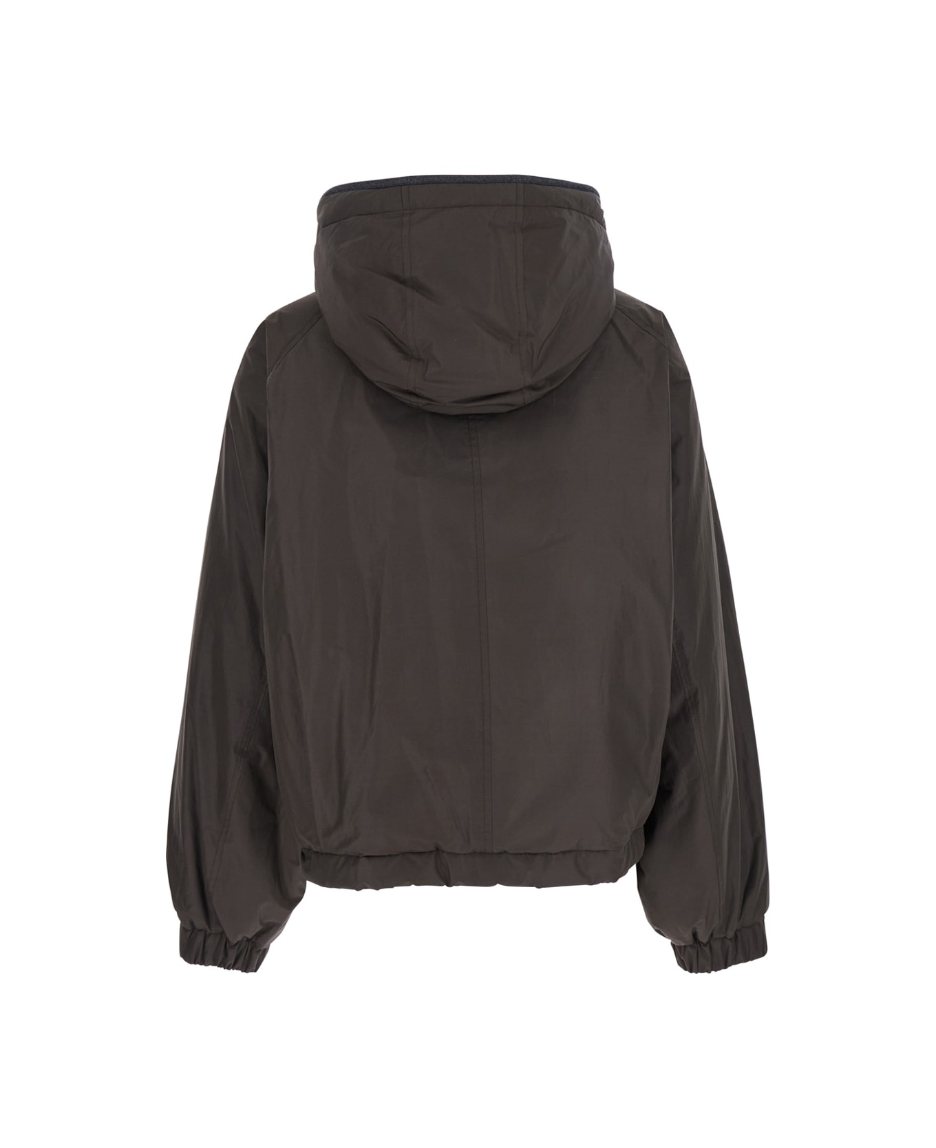 Brunello Cucinelli Green Jacket With Fixed Hood With Snap Buttons In Cotton Blend Woman - Green