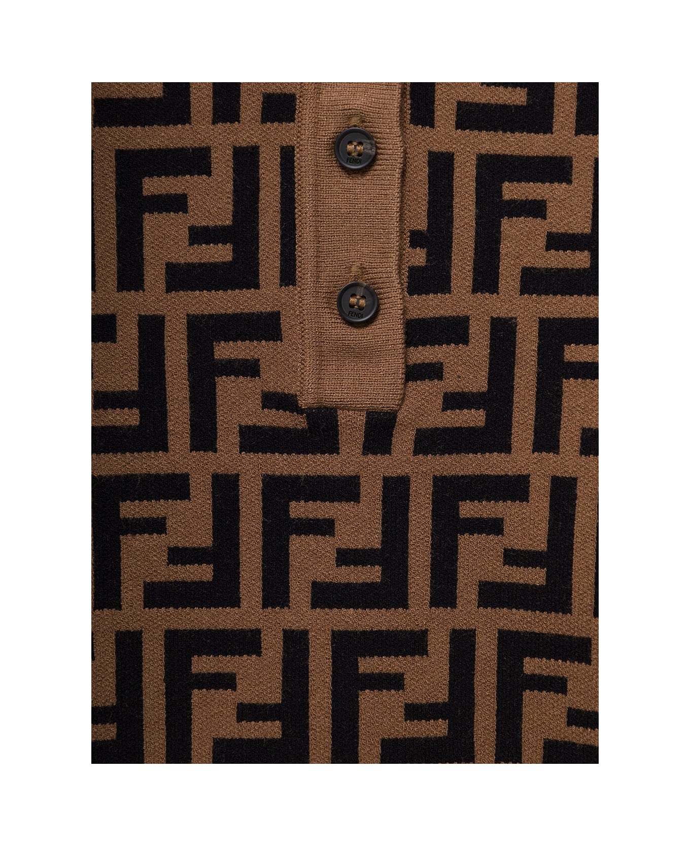 Fendi Brown Knit Polo With All-over Ff Motif In Viscose Boy - Marrone