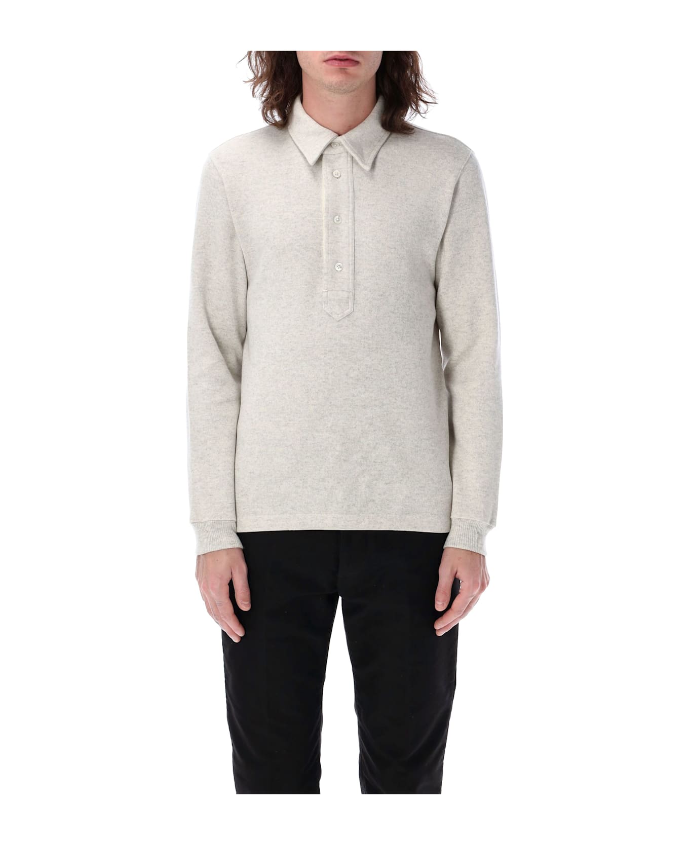 Tom Ford Long Sleeve Knit Polo - GREY MELANGE