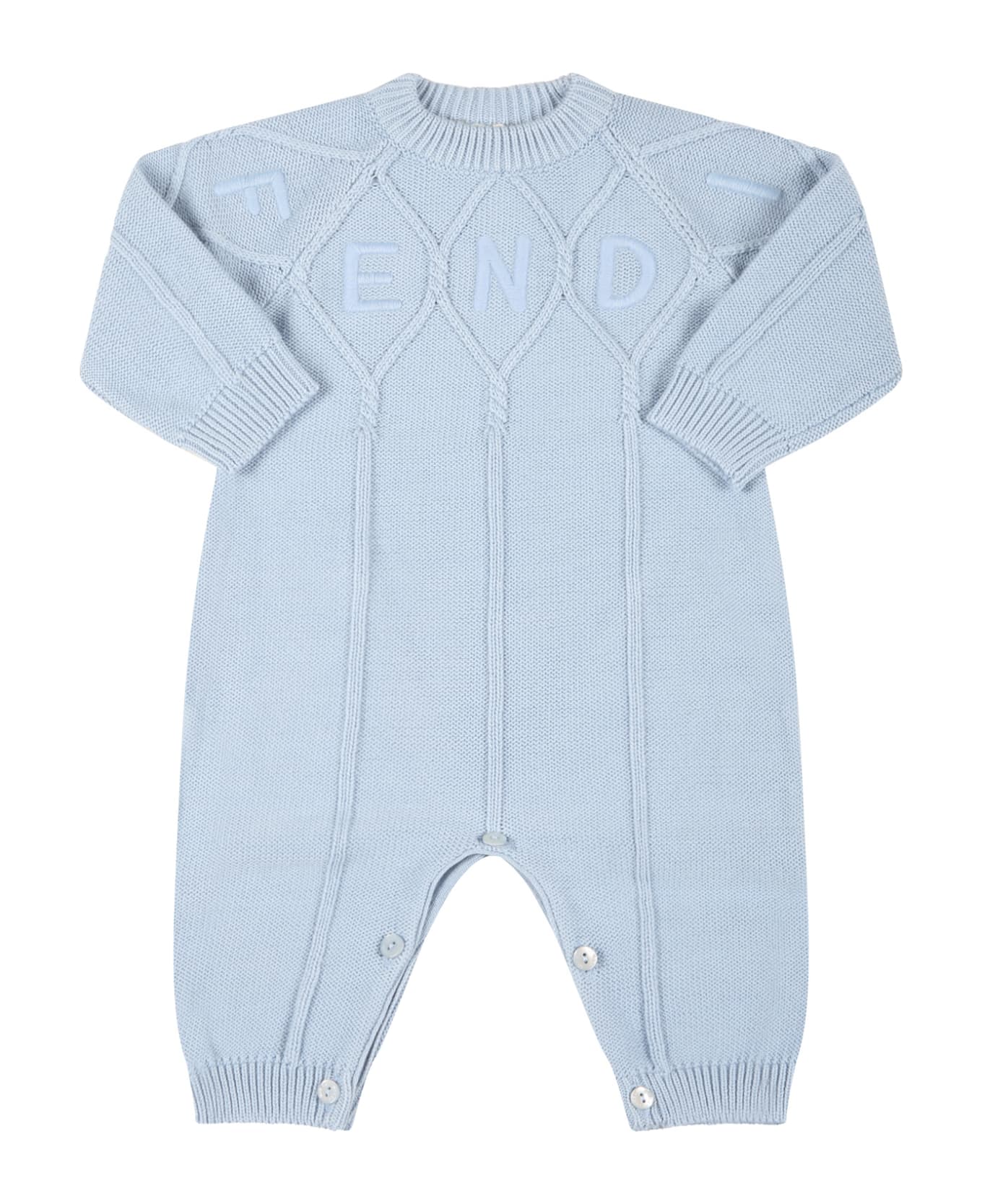 Fendi Light-blue Babygrow For Baby Boy With Logo - Light Blue