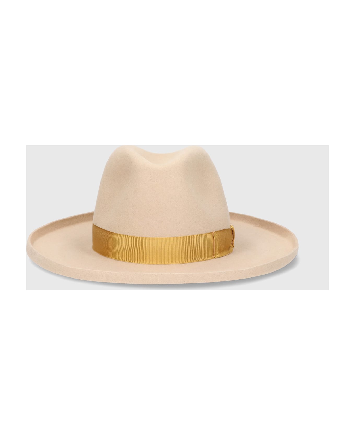 Borsalino Brooklyn Alessandria Felt Wide Brim - BEIGE, MUSTARD-COLORED HAT BAND