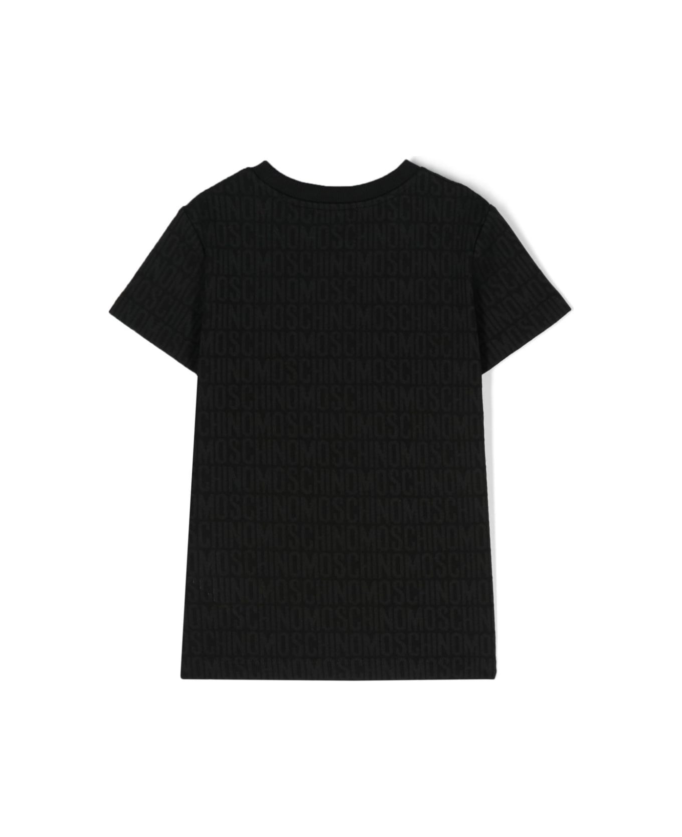 Moschino Black T-shirt With All-over Logo - Black