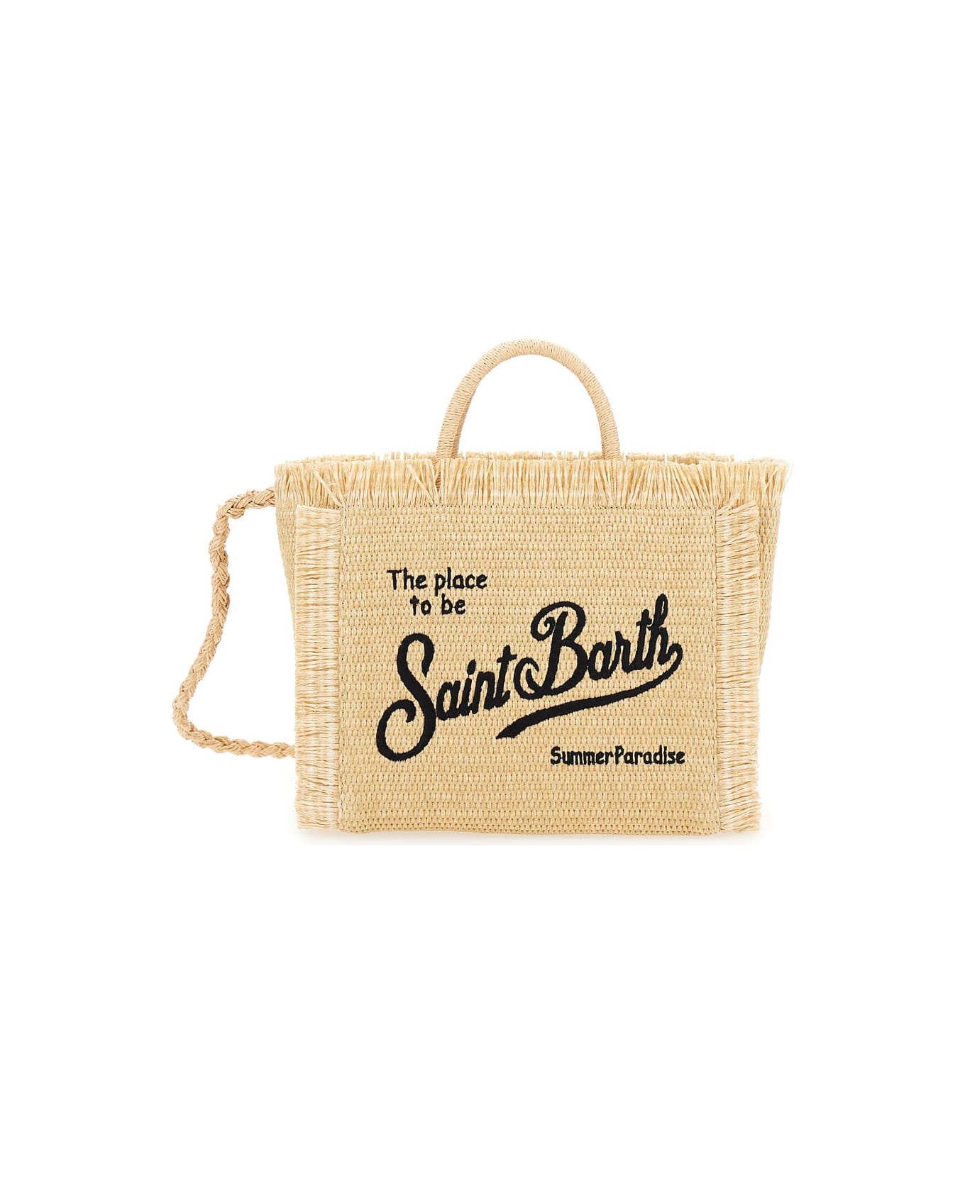 MC2 Saint Barth 'colette' Mini Beige Handbag With Contrasting Logo In Rafia Girl - Beige