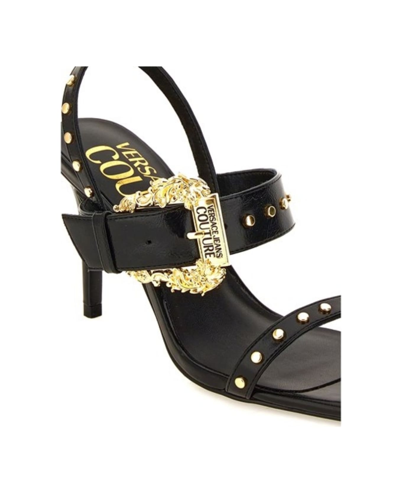 Versace Jeans Couture Open Sandals With Gold Buckle - Black