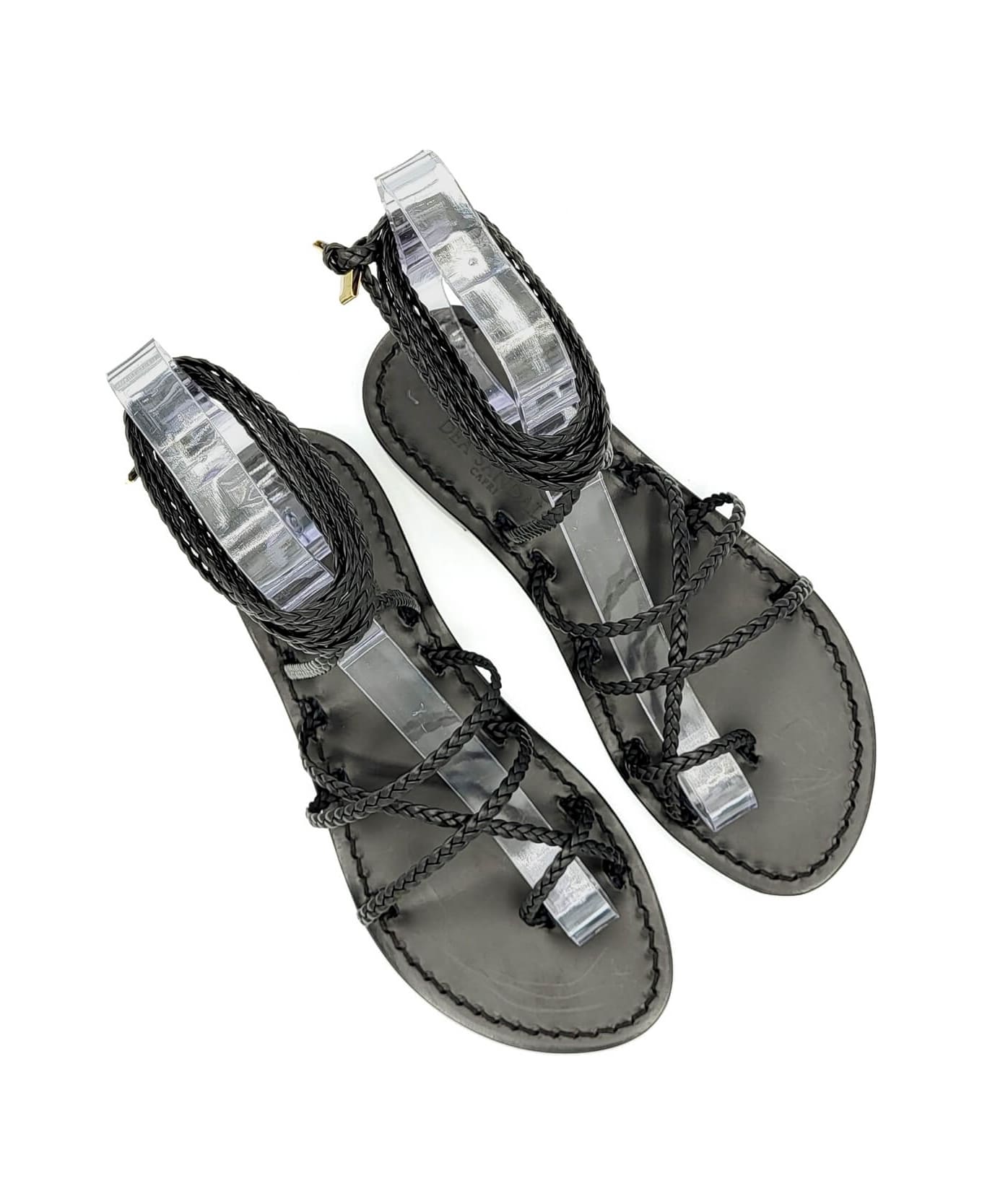 Dea Sandals Total Black Leather Gladiator Sandals - black