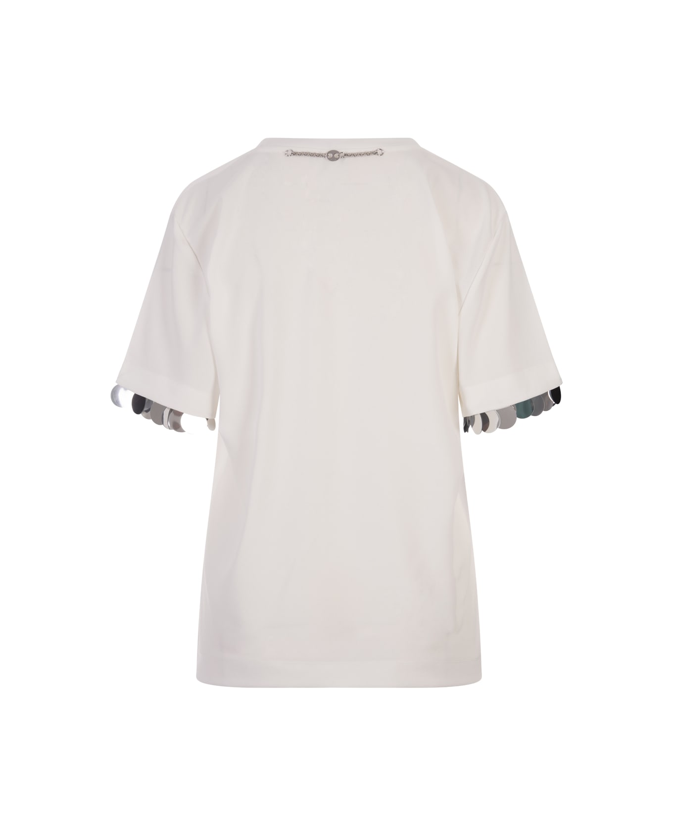 Paco Rabanne White T-shirt With Sequins On Bottom Sleeve - White