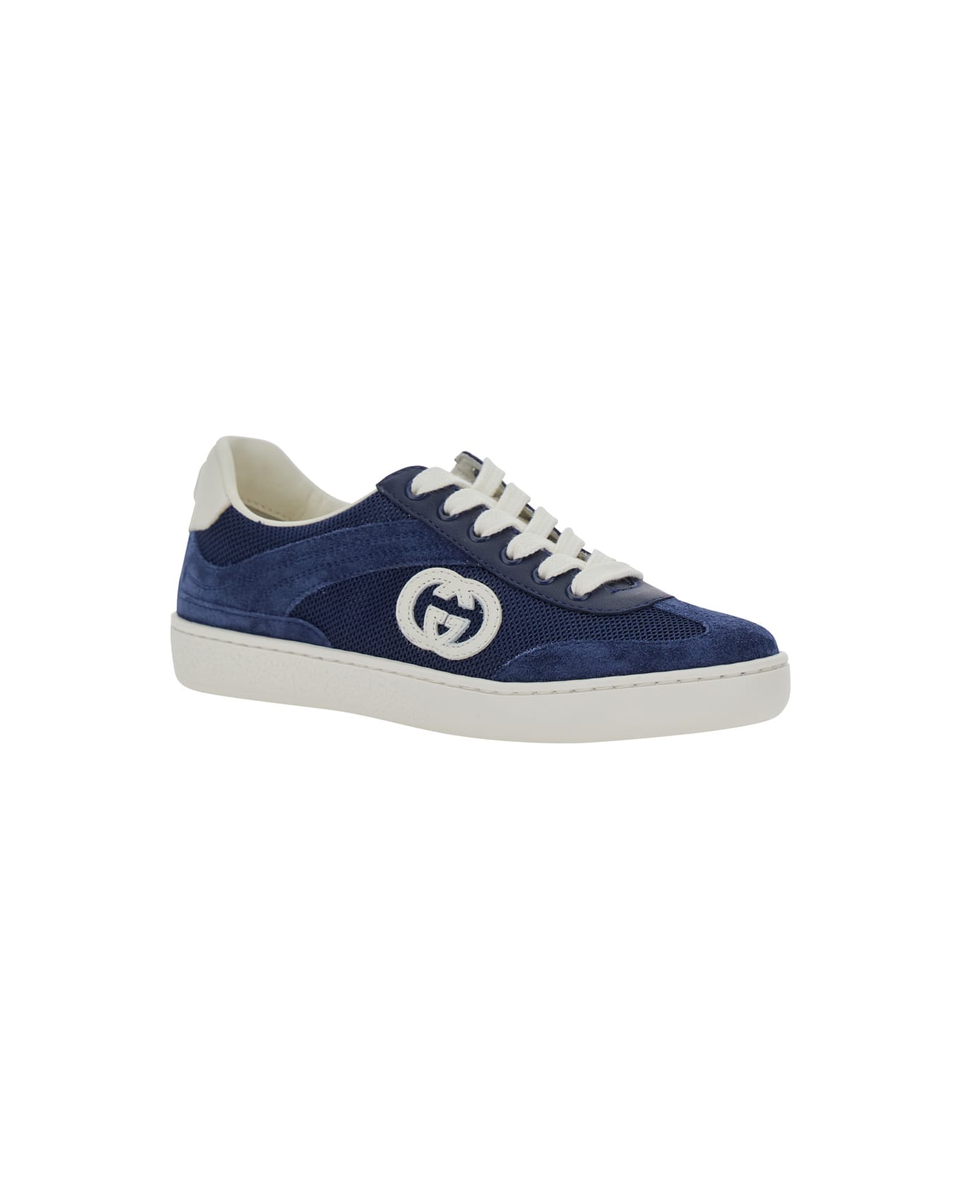 Gucci Blue Sneaker With Gg Cross On The Side And Back In Suede And Fabric Boy - Blu