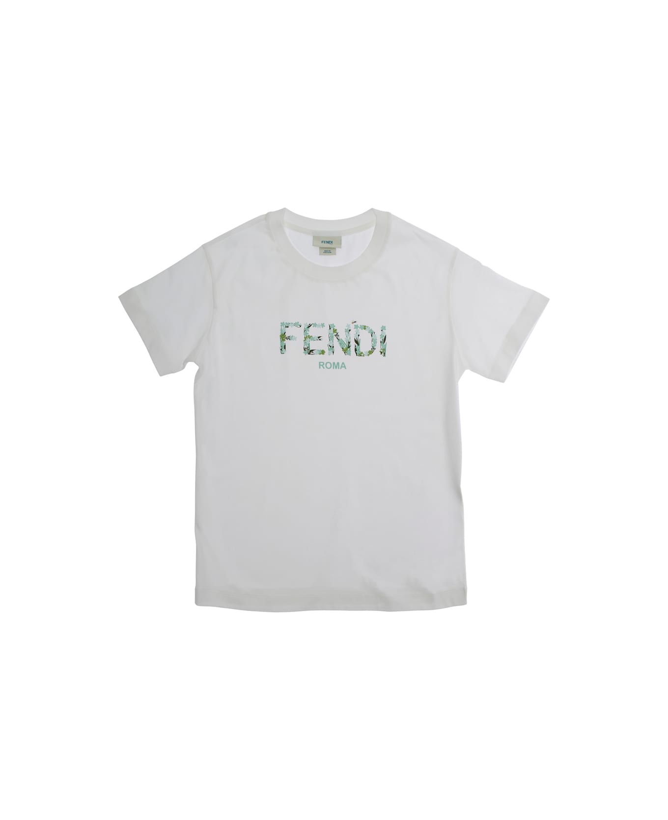 Fendi White T-shirt With Round Neck And Logo Lettering Print On The Front In Cotton Girl - White