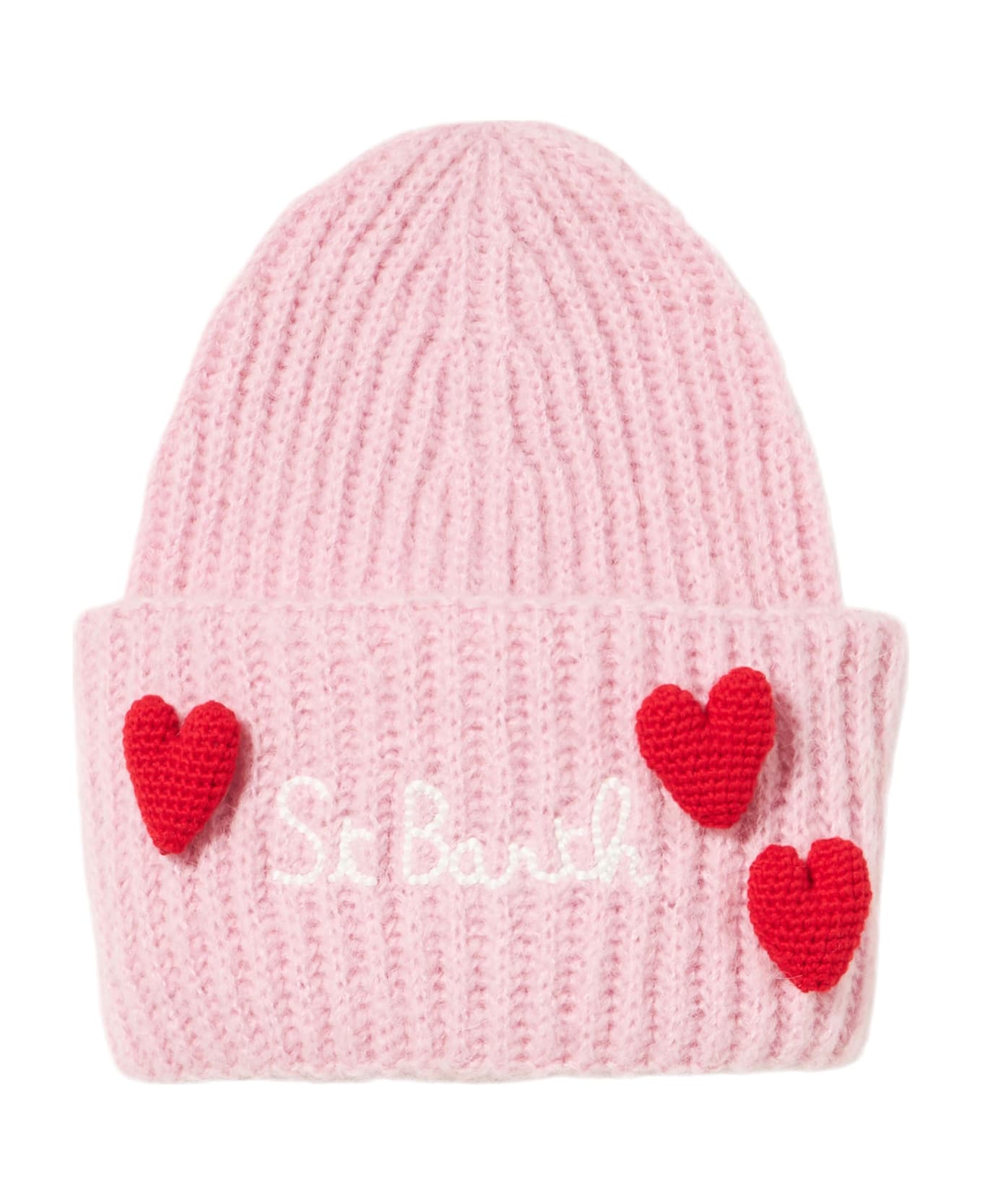 MC2 Saint Barth Girl Brushed And Ultra Soft Beanie With Hearts Appliqués - PINK