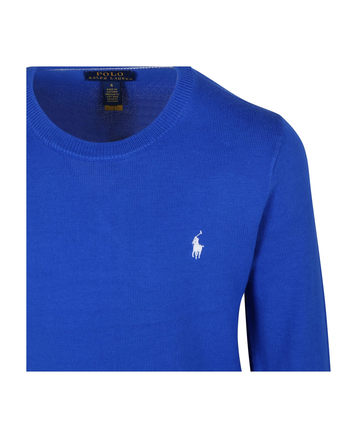 Ralph Lauren Blue Sweater For Boy With Embroidery - Light Blue ニットウェア＆スウェットシャツ