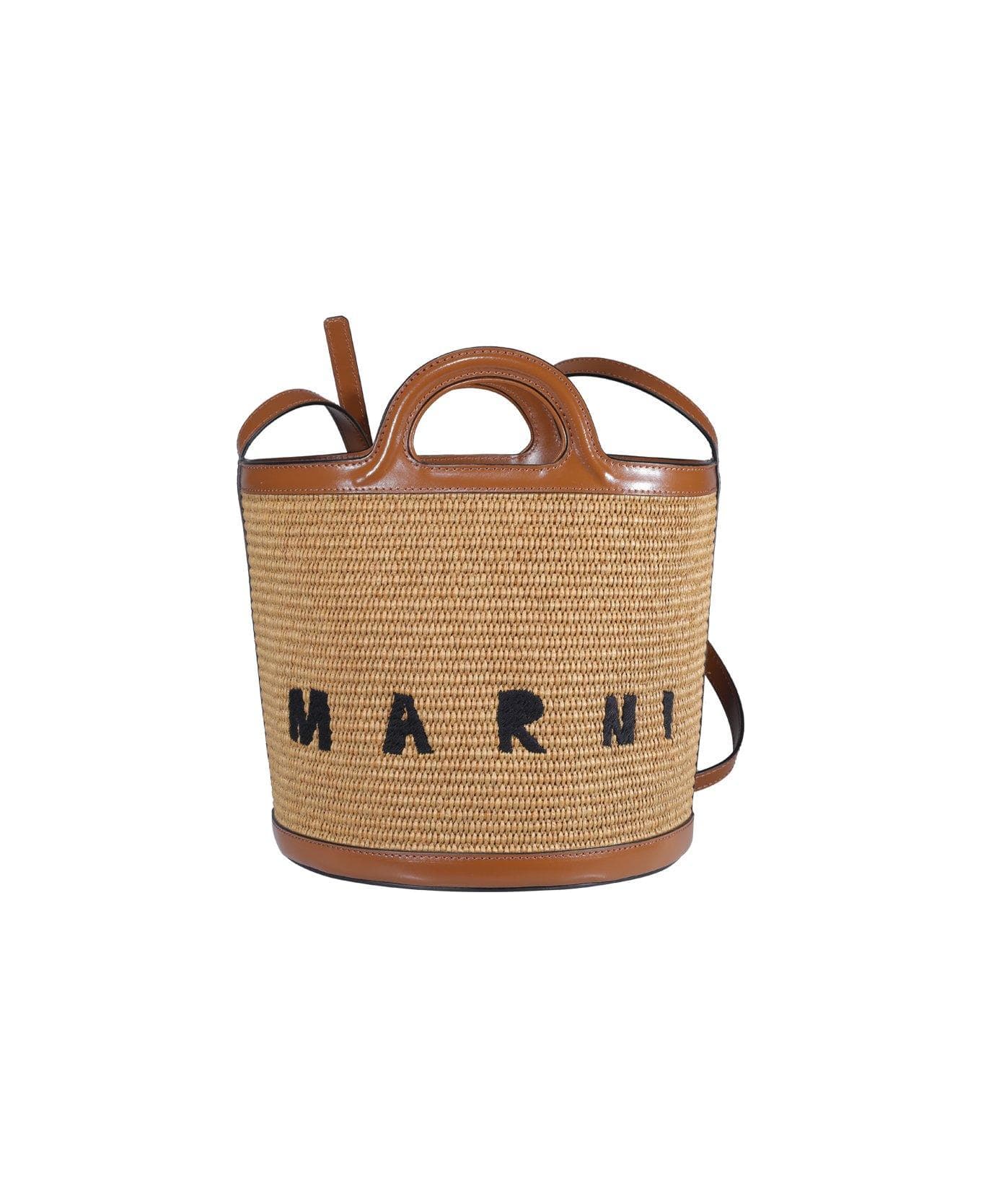 Marni Logo Embroidered Bucket Bag - Paglia