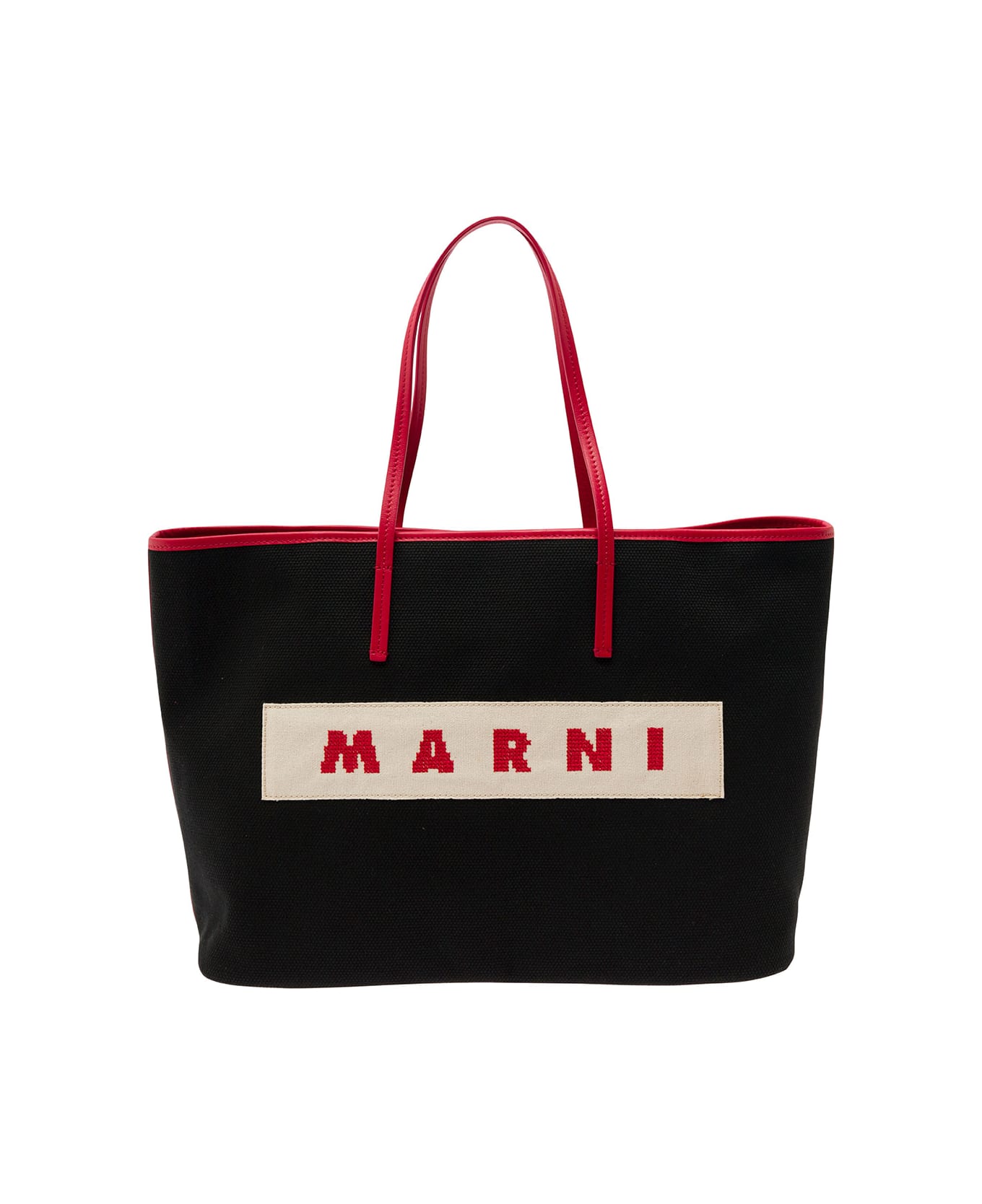 Marni 'small Janus' Black Tote Bag With Logo Patch In Cotton Woman - Black トートバッグ