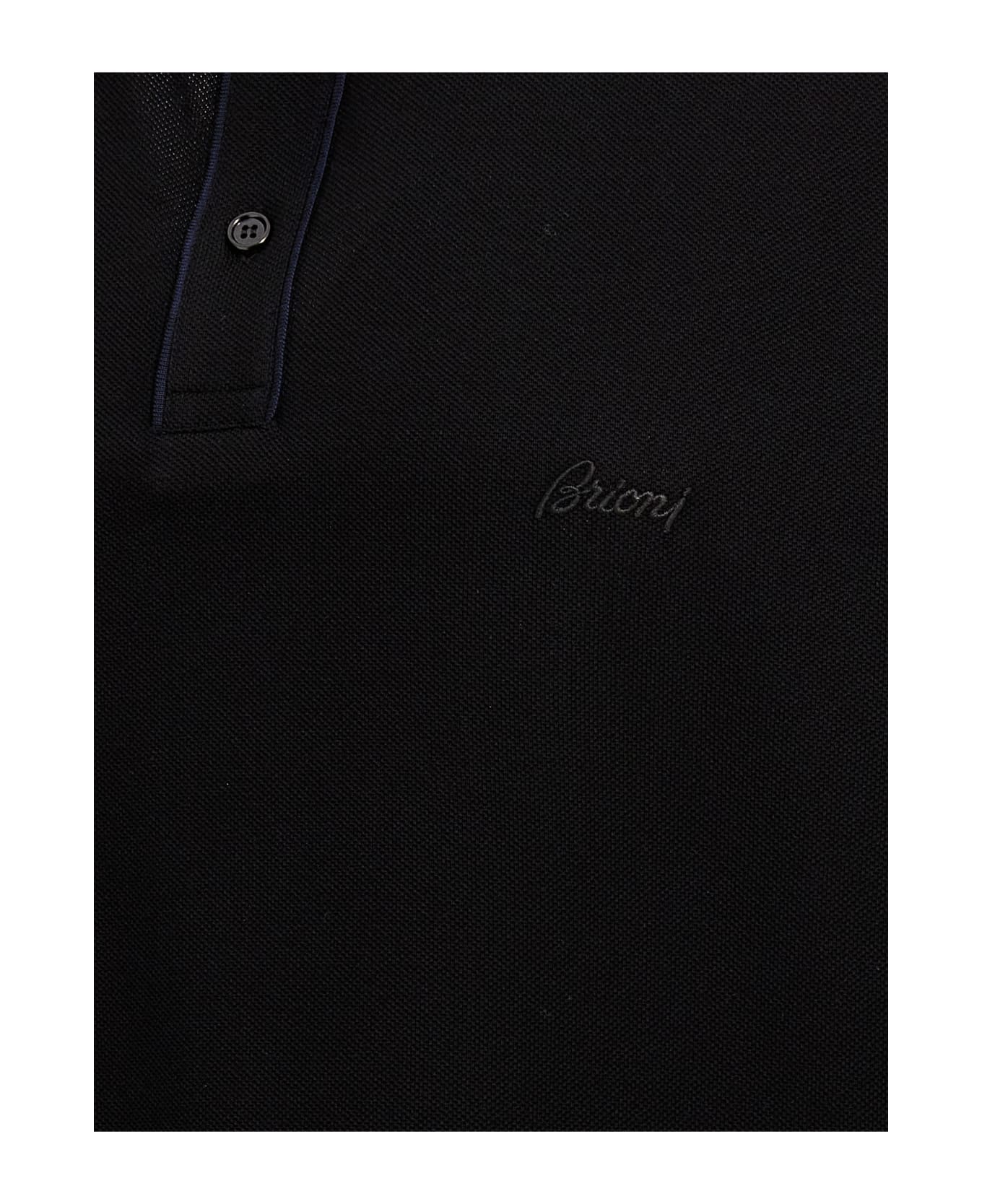Brioni Logo Embroidery Polo Shirt - Black  