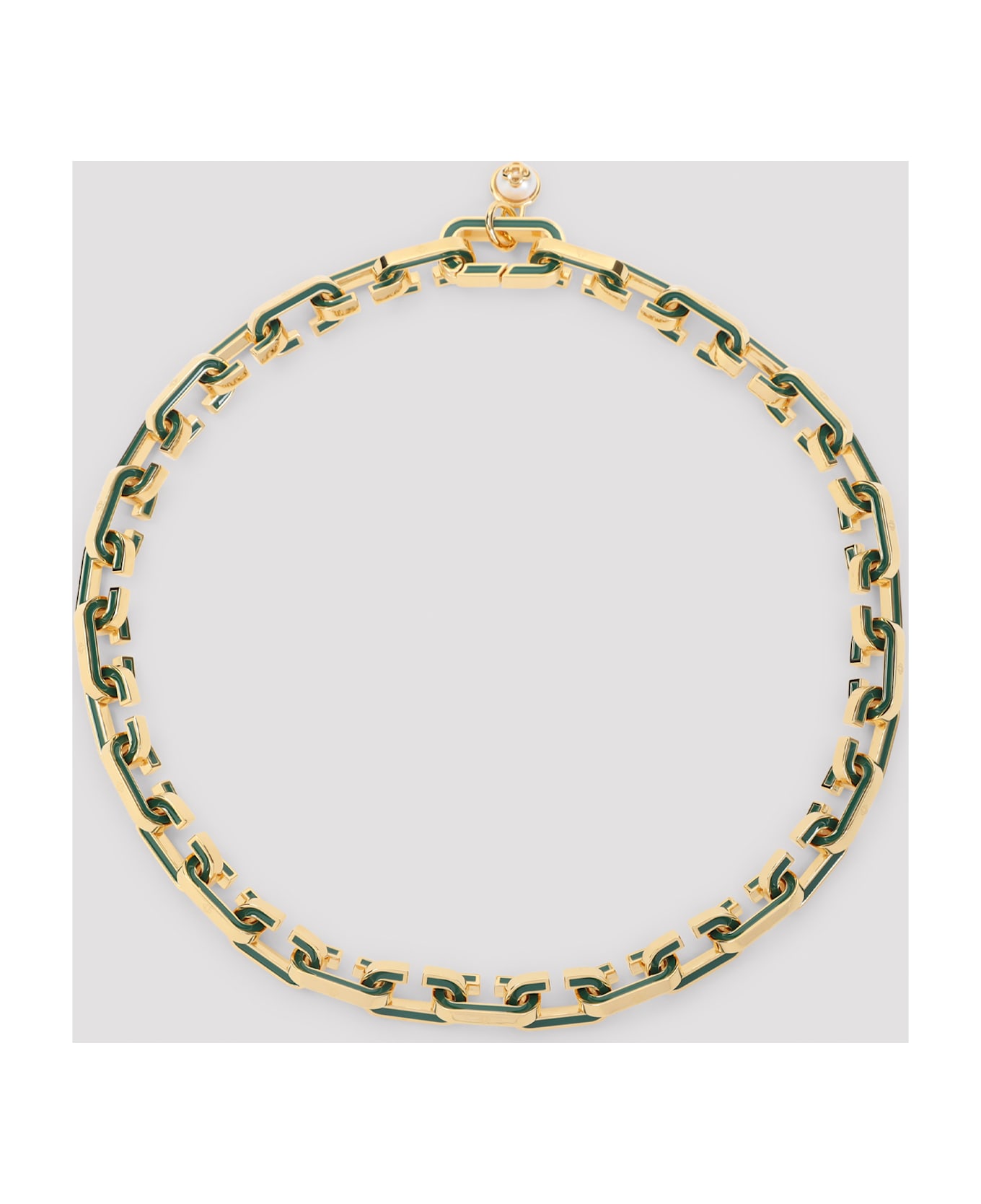 Casablanca Enamel C Link Necklace - Green Gold
