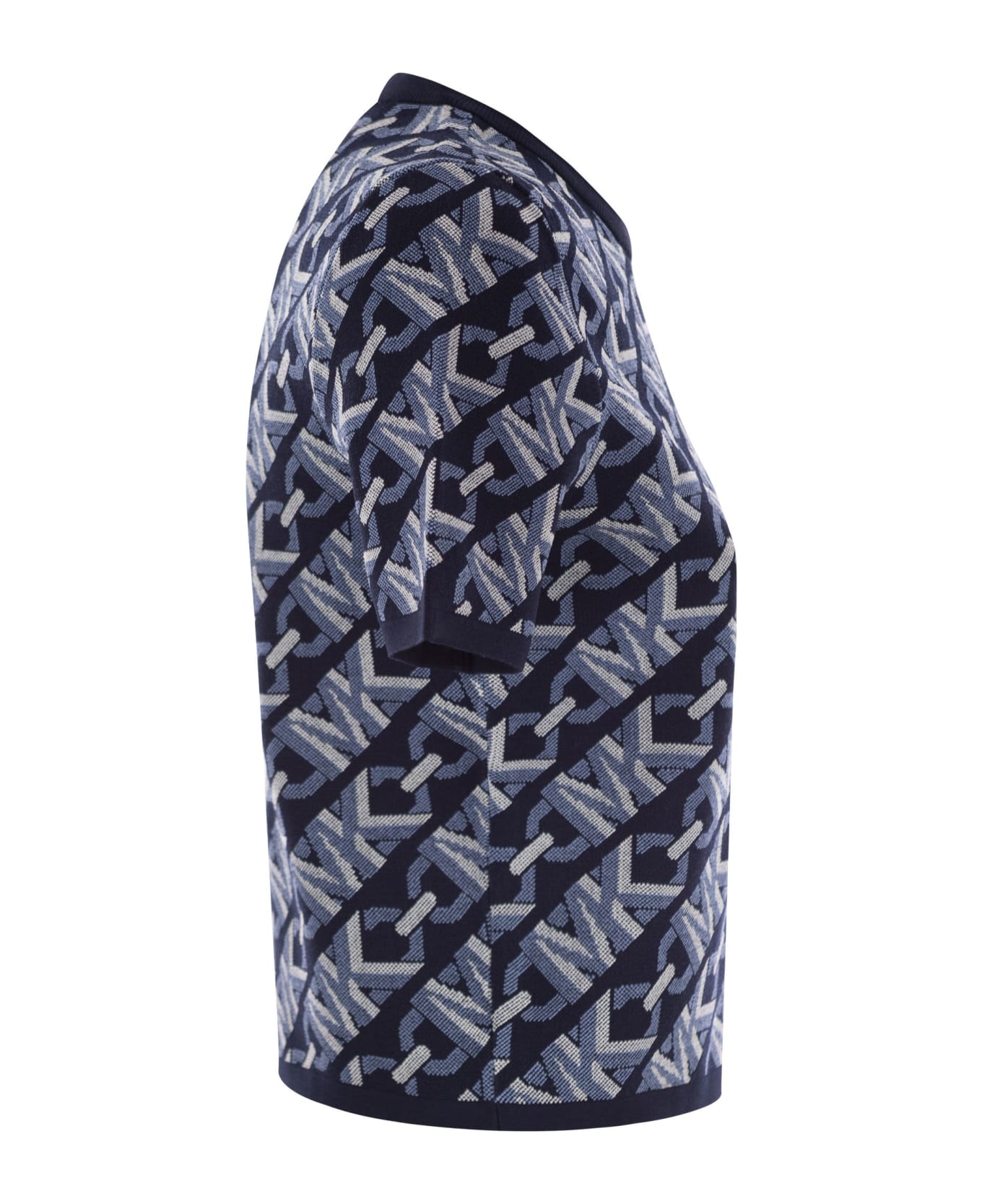 Michael Kors Short-sleeved Jacquard Pullover With Logo - Blue