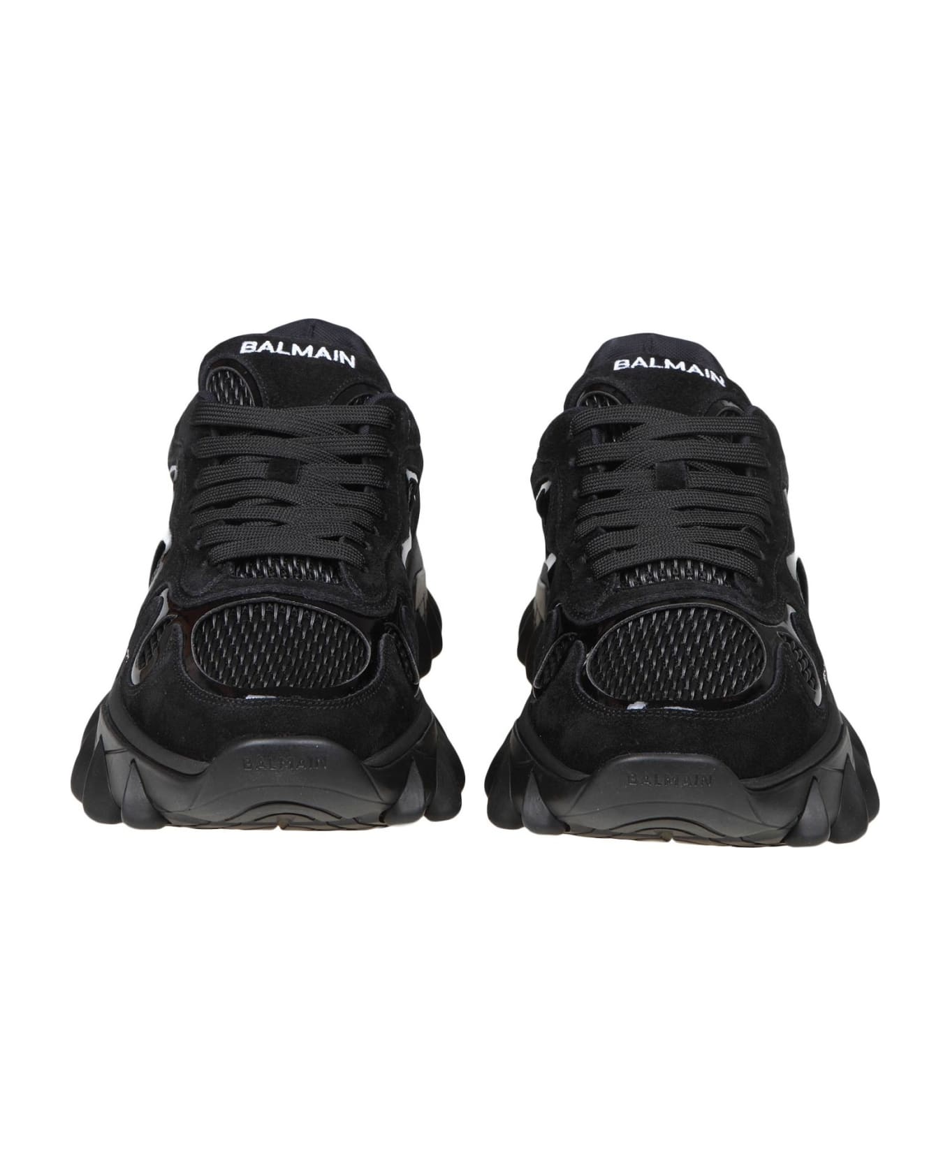 Balmain B-east Sneakers In Black Leather And Mesh - Black