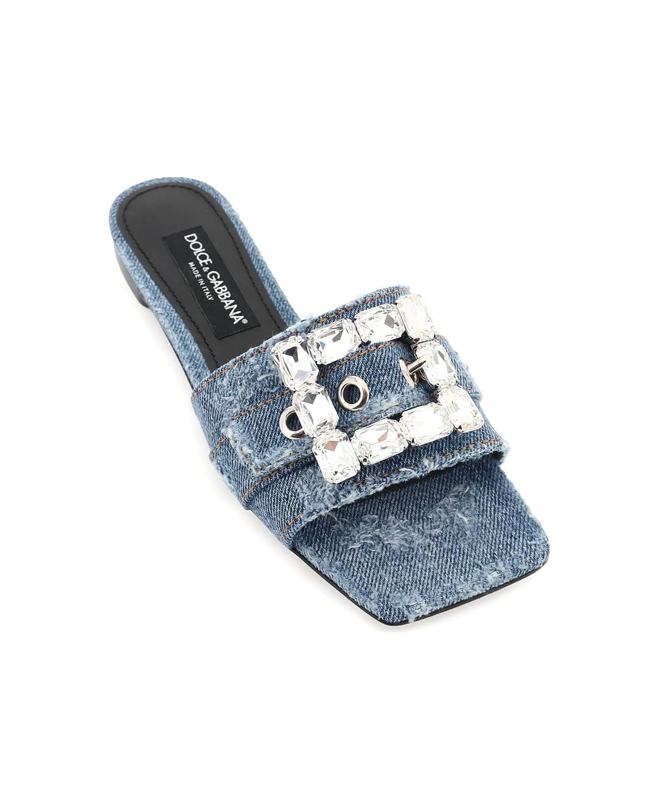 Dolce & Gabbana Distressed Emblished Slip-on Slides - Jeans